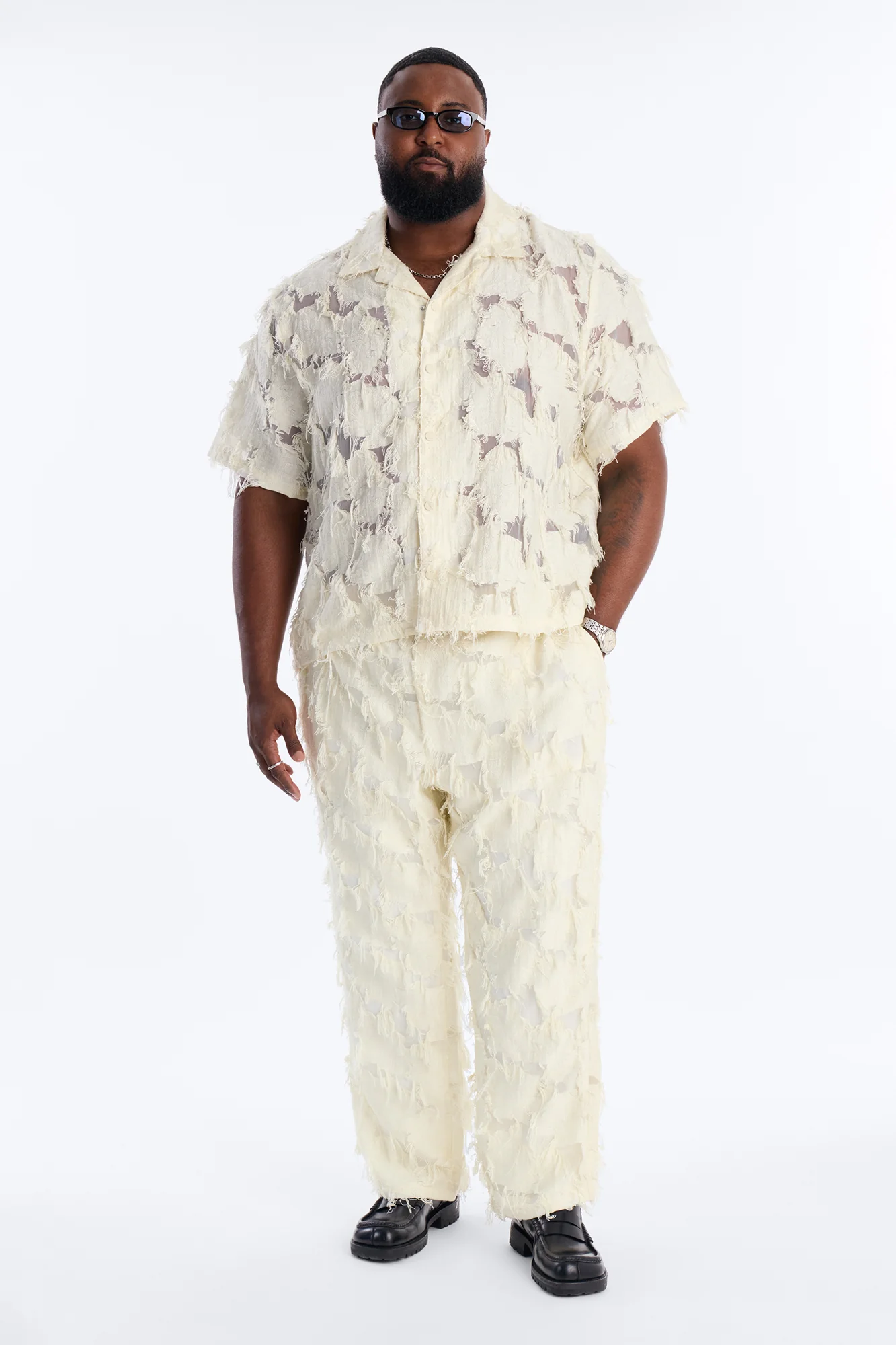 Relaxed Desert Oracle Cuban Collar Button Up Shirt - Cream - Image 6