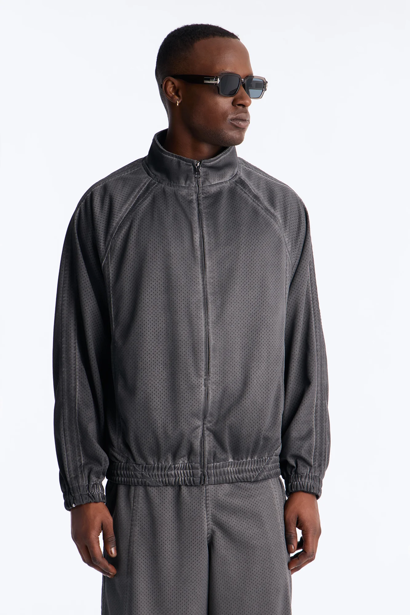 Relaxed Dirty Washed Heavyweight Track Jacket - Grey