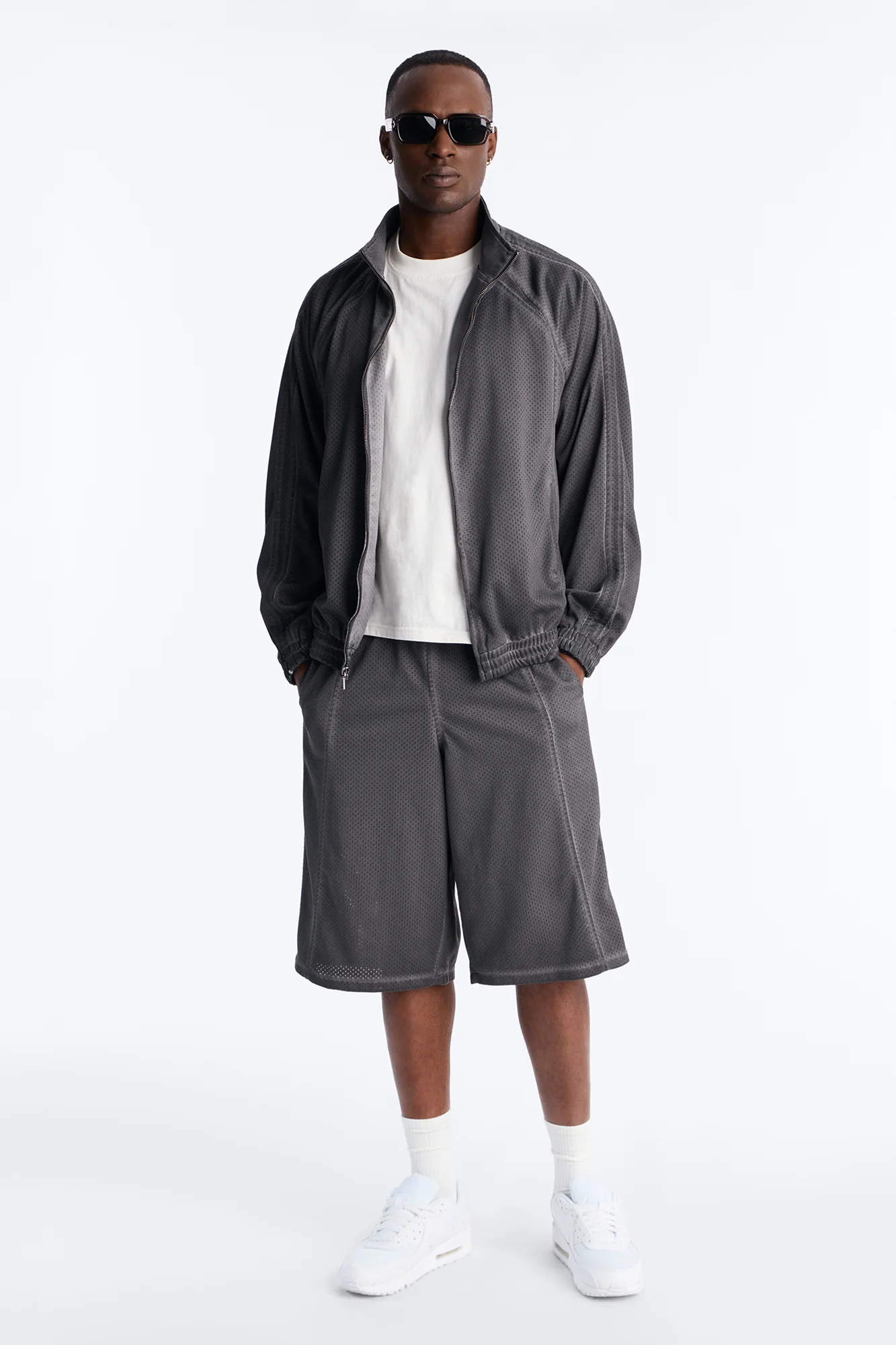Relaxed Dirty Washed Heavyweight Track Jacket - Grey - Image 2