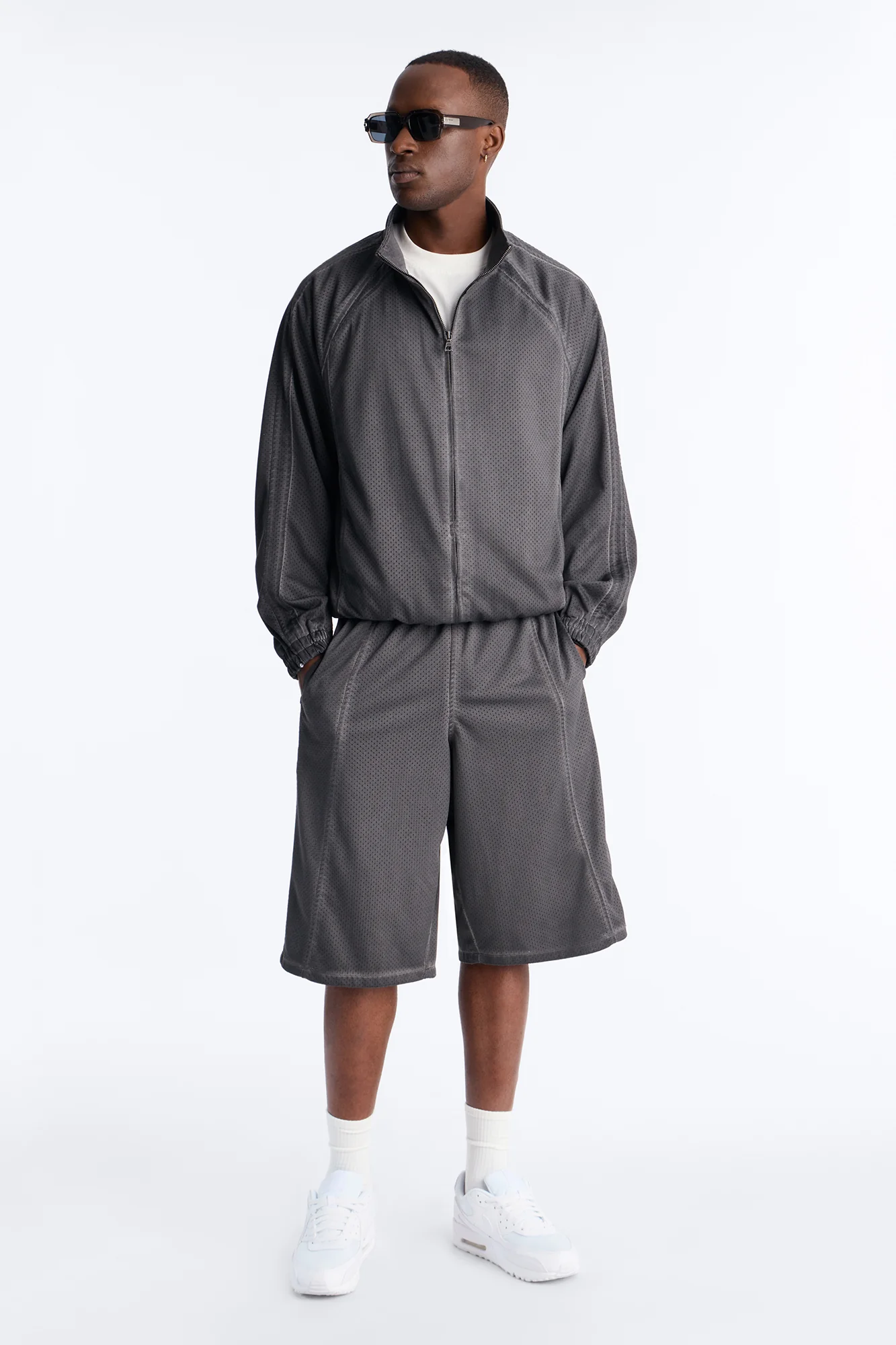 Relaxed Dirty Washed Heavyweight Track Jacket - Grey - Image 3