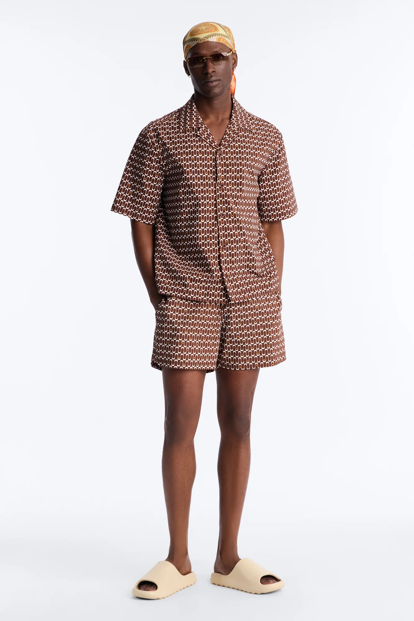 Relaxed Disco Plunge Geometric Cuban Collar Button Up Shirt - White/combo - Image 2
