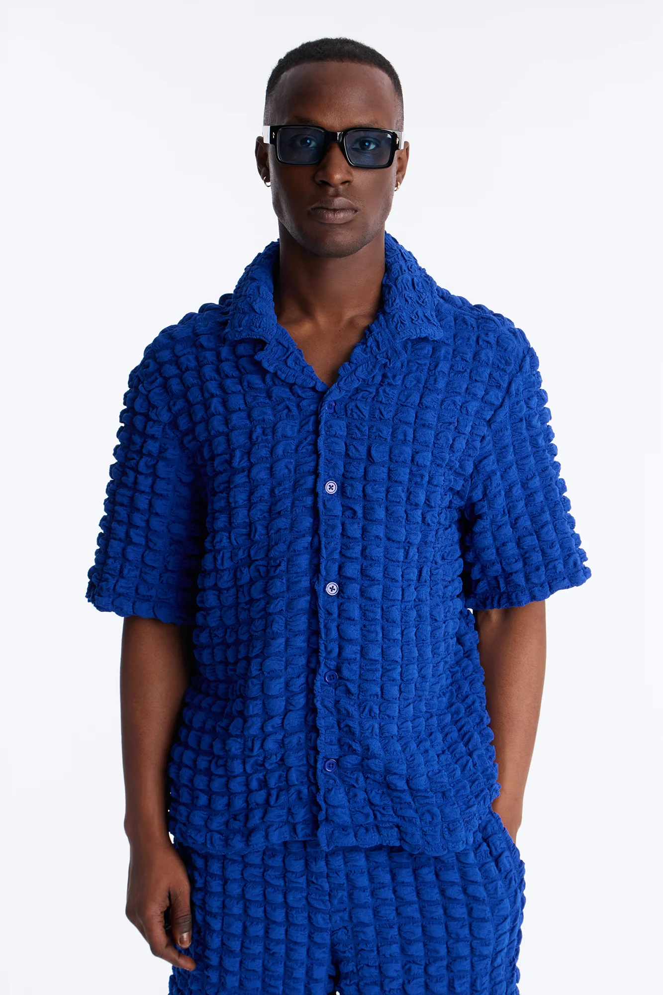 Relaxed Effervesce Textured Button Up Shirt - Blue