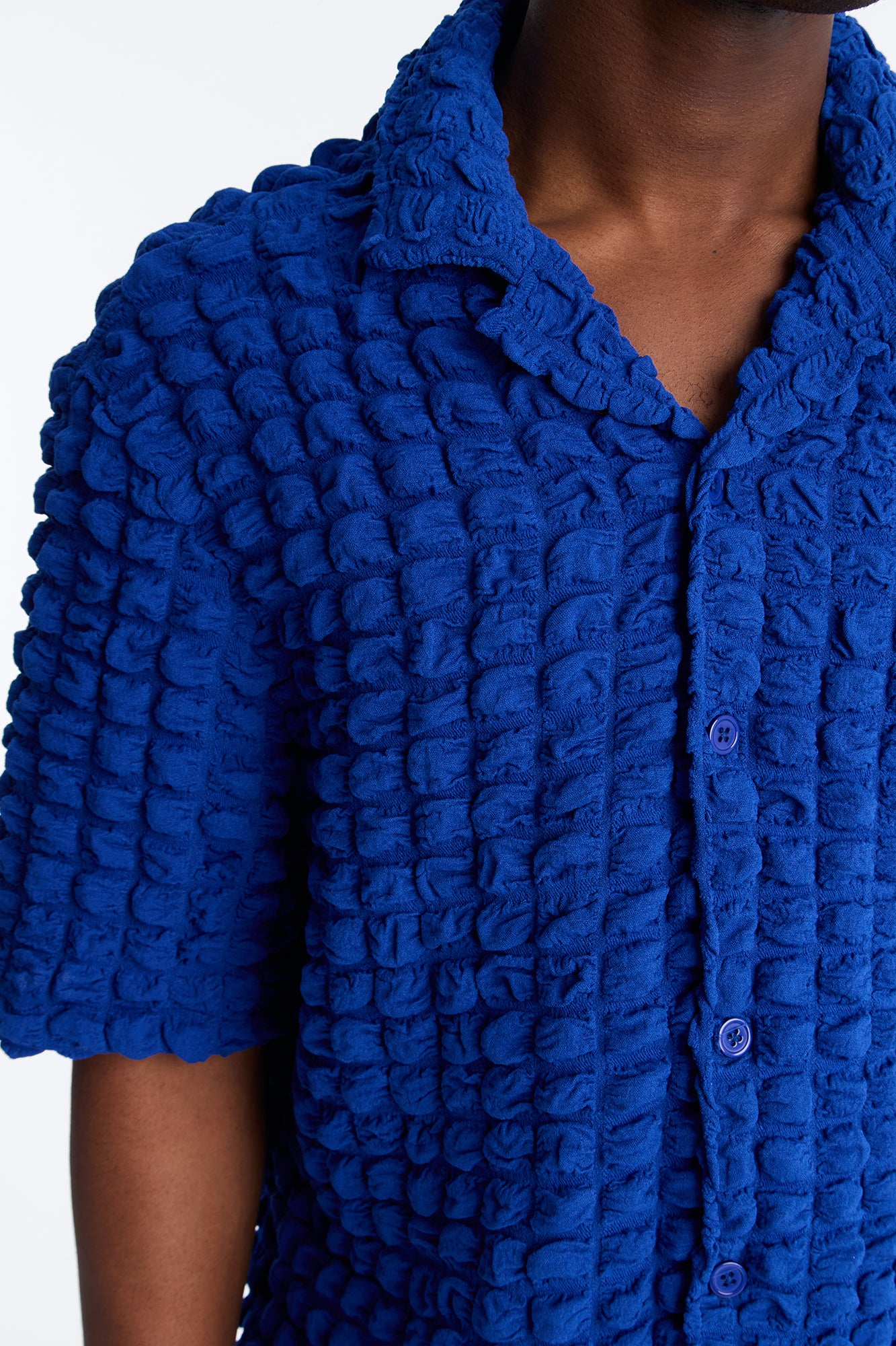 Relaxed Effervesce Textured Button Up Shirt - Blue - Image 3