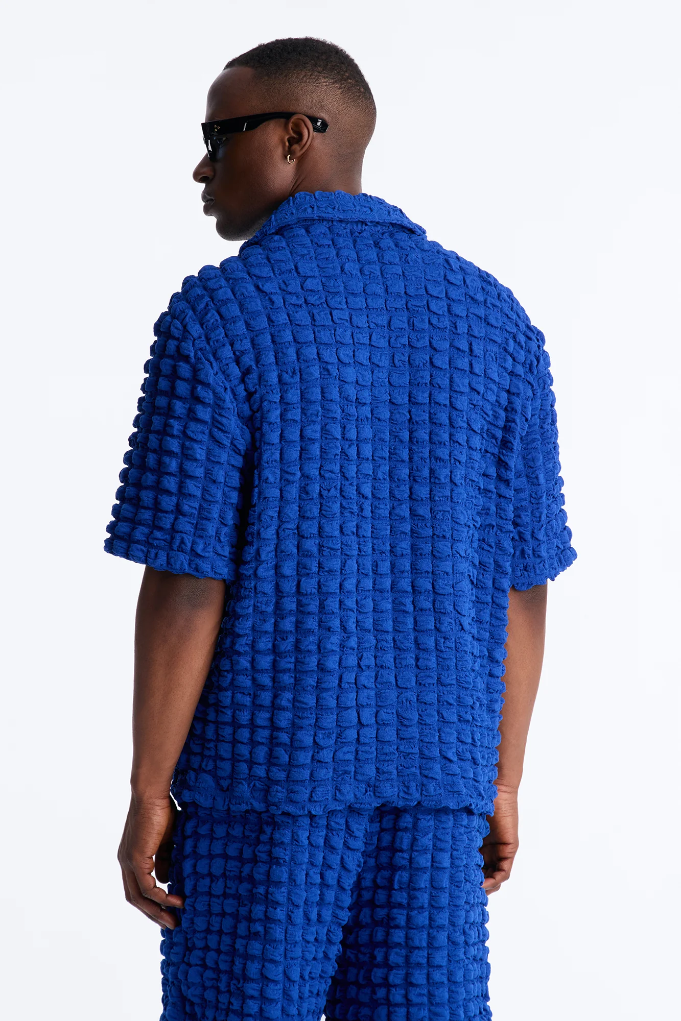 Relaxed Effervesce Textured Button Up Shirt - Blue - Image 4