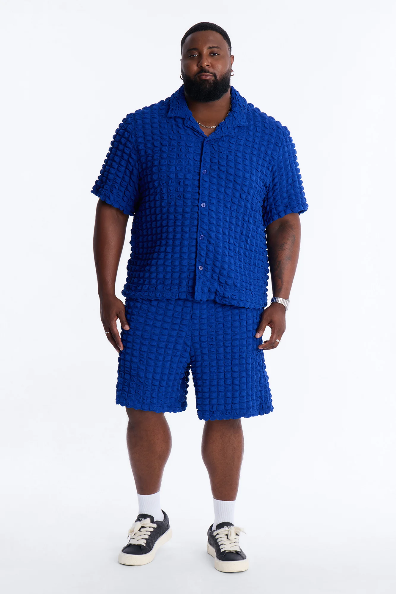 Relaxed Effervesce Textured Button Up Shirt - Blue - Image 5