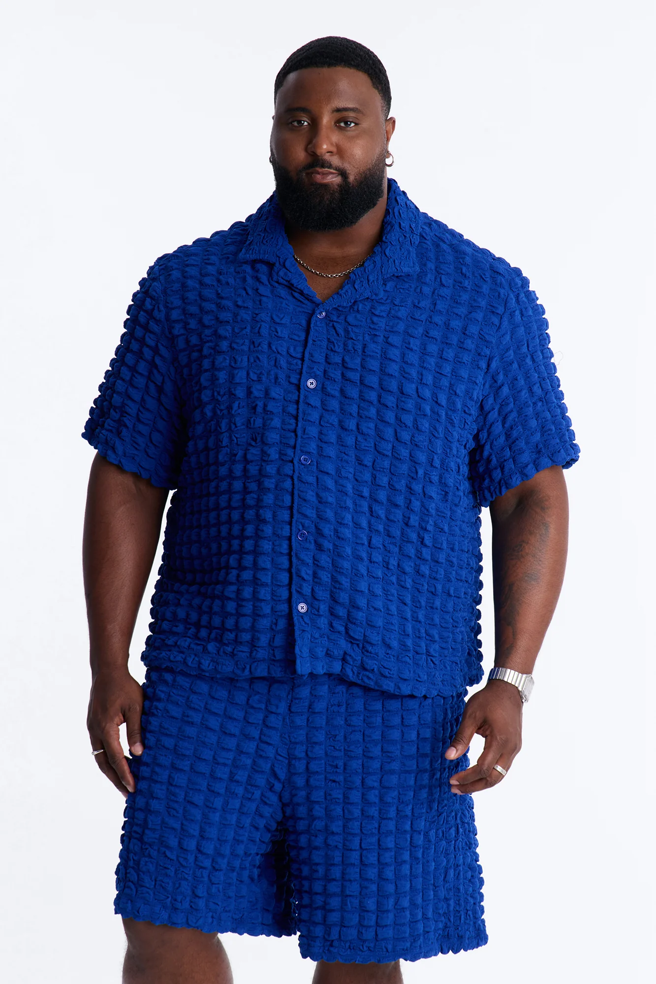 Relaxed Effervesce Textured Button Up Shirt - Blue - Image 6