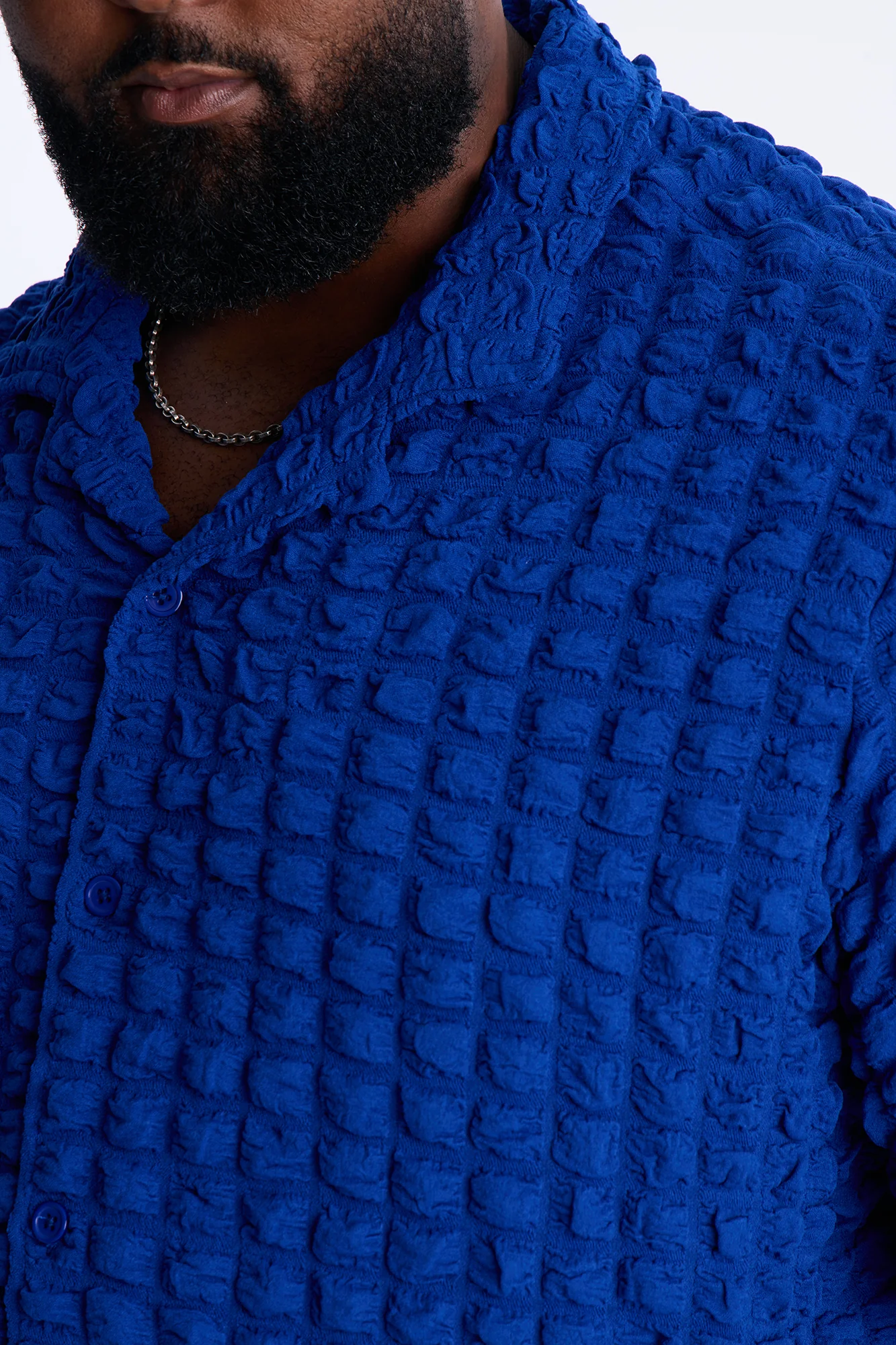 Relaxed Effervesce Textured Button Up Shirt - Blue - Image 7