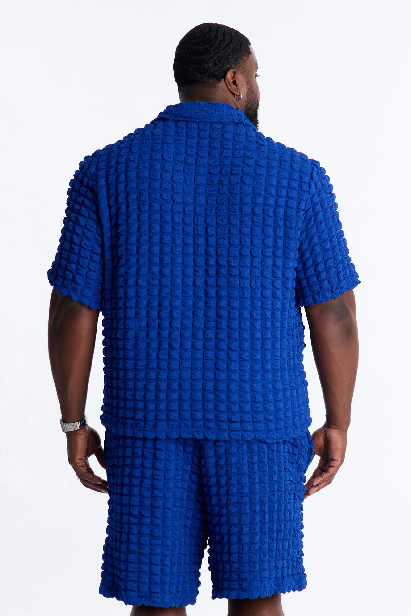 Relaxed Effervesce Textured Button Up Shirt - Blue - Image 8