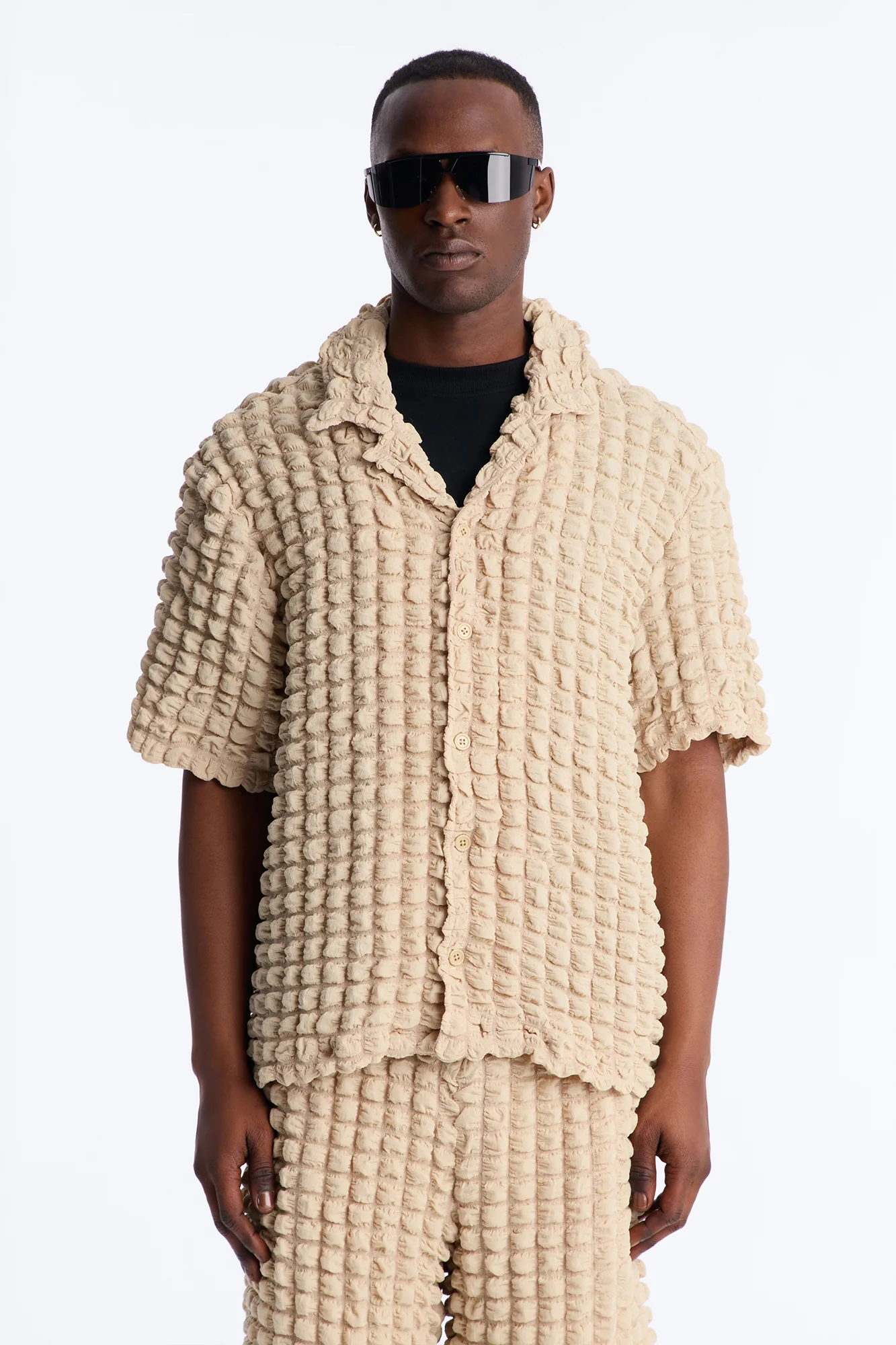 Relaxed Effervesce Textured Button Up Shirt - Tan