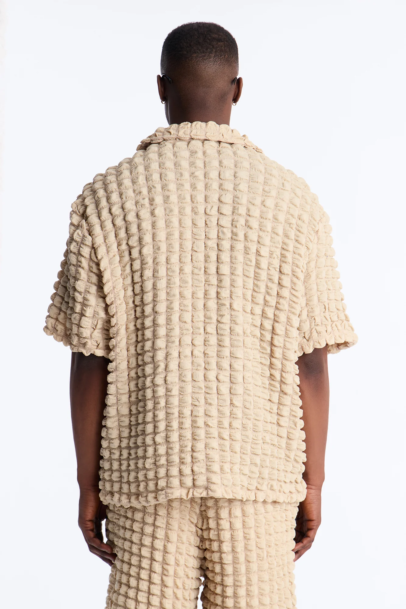Relaxed Effervesce Textured Button Up Shirt - Tan - Image 4