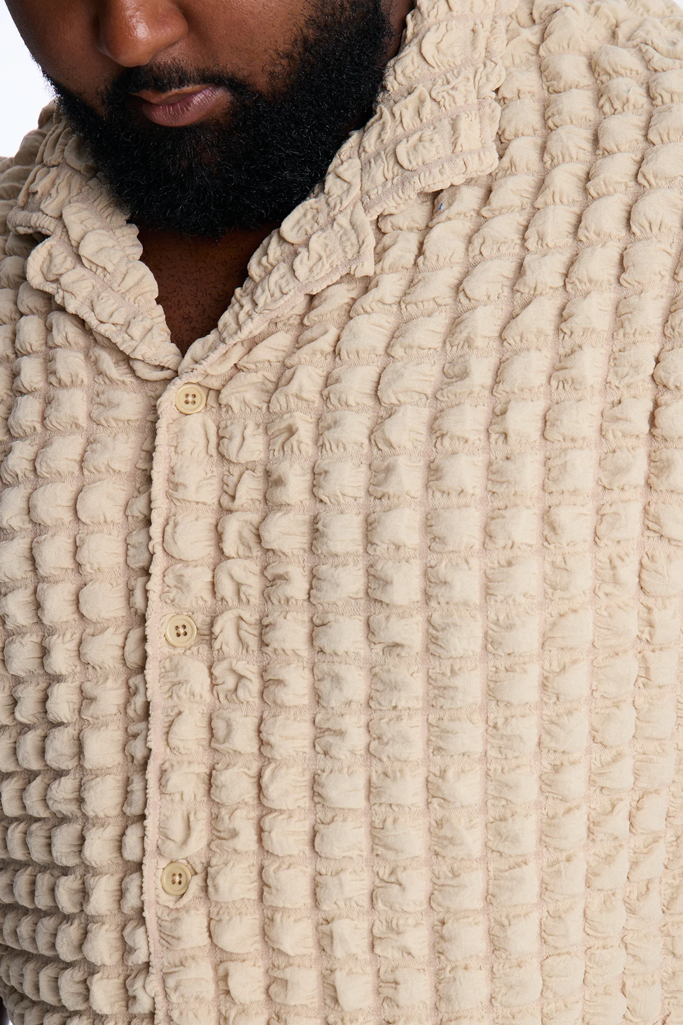 Relaxed Effervesce Textured Button Up Shirt - Tan - Image 7