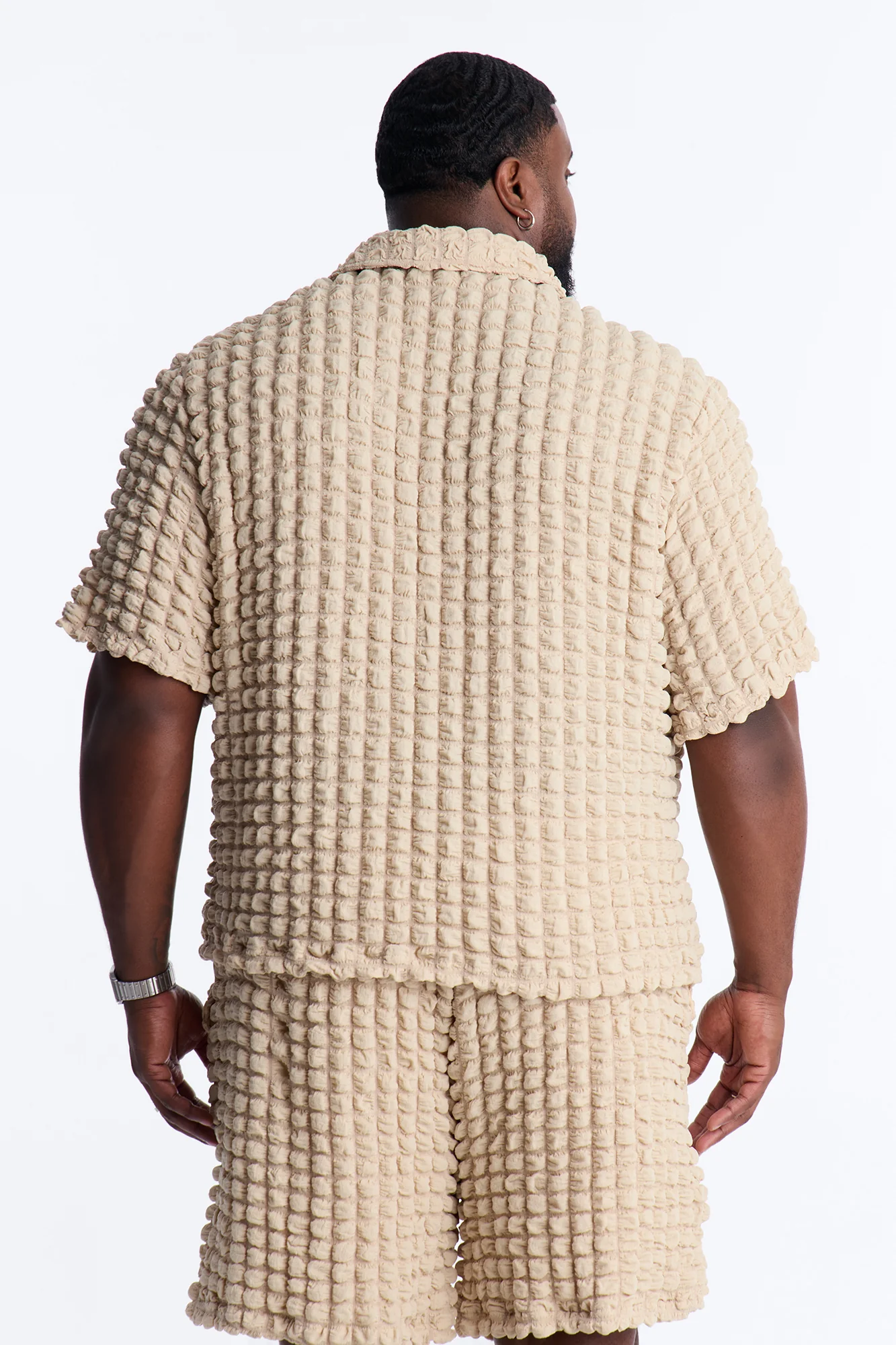 Relaxed Effervesce Textured Button Up Shirt - Tan - Image 8