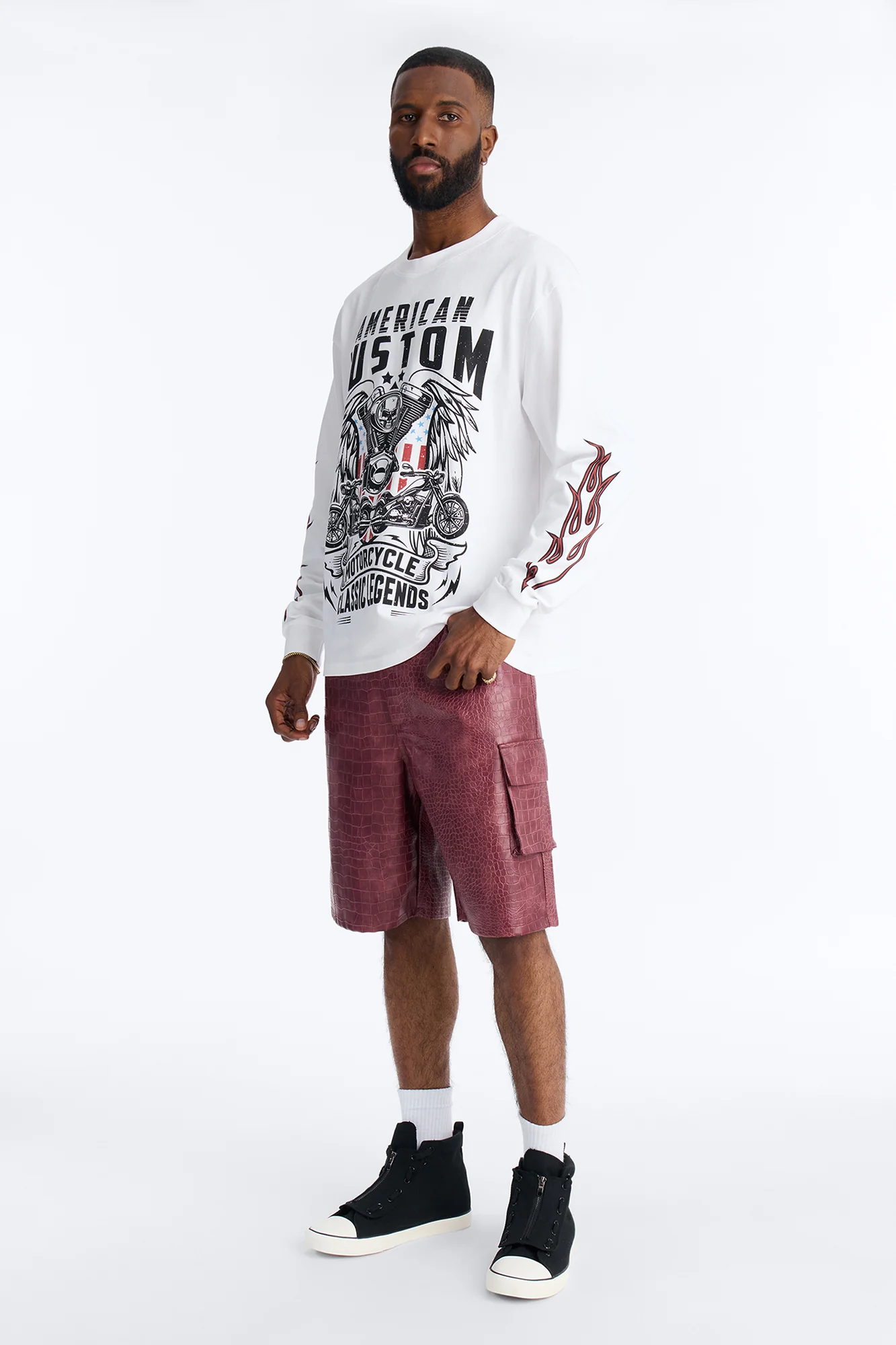 Relaxed Freedom Lane Faux Leather Croc Short - Burgundy - Image 2