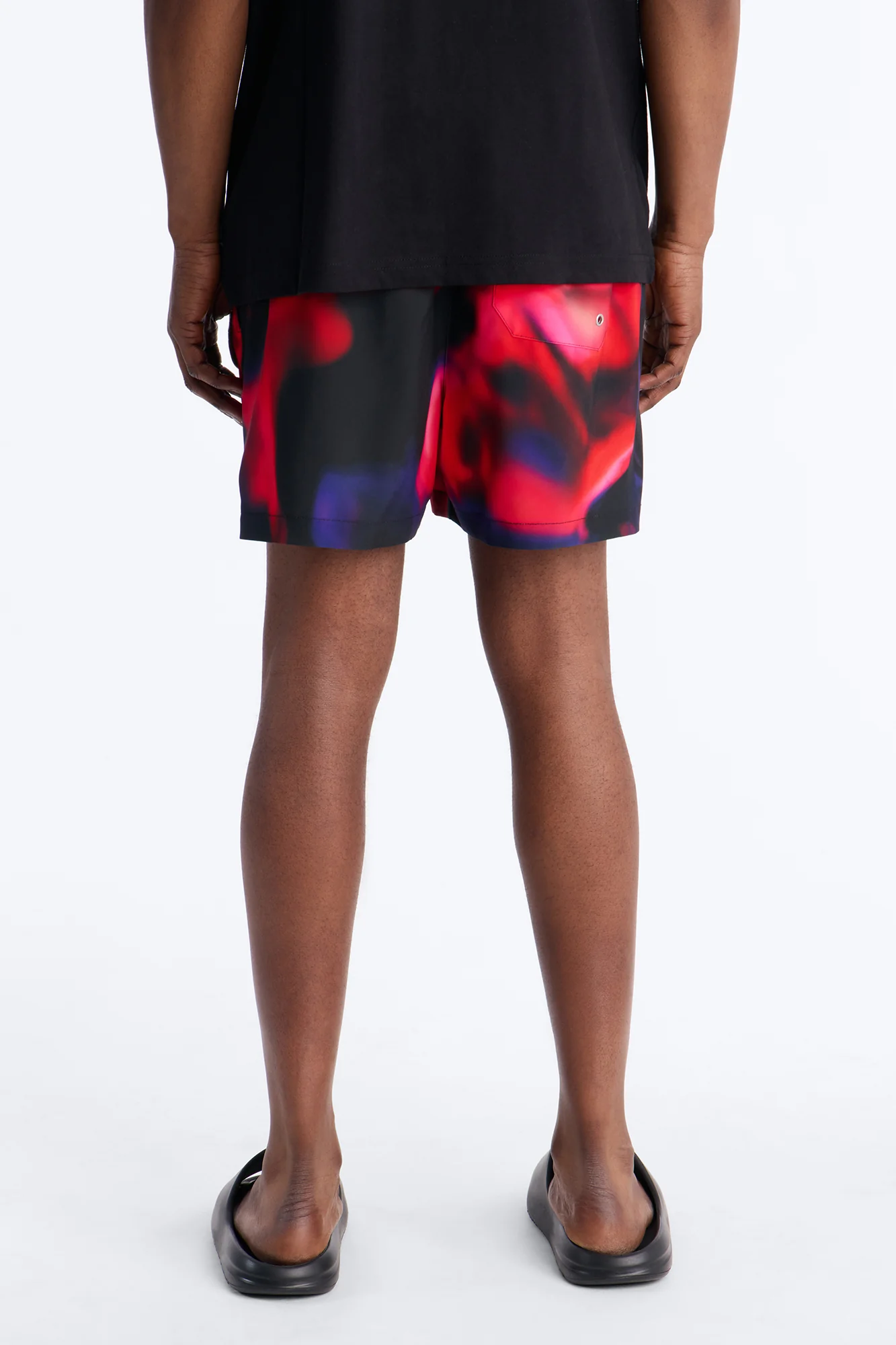 Relaxed Futuristic Abstract Acid Blur Swim Trunk 4″ - Black - Image 4