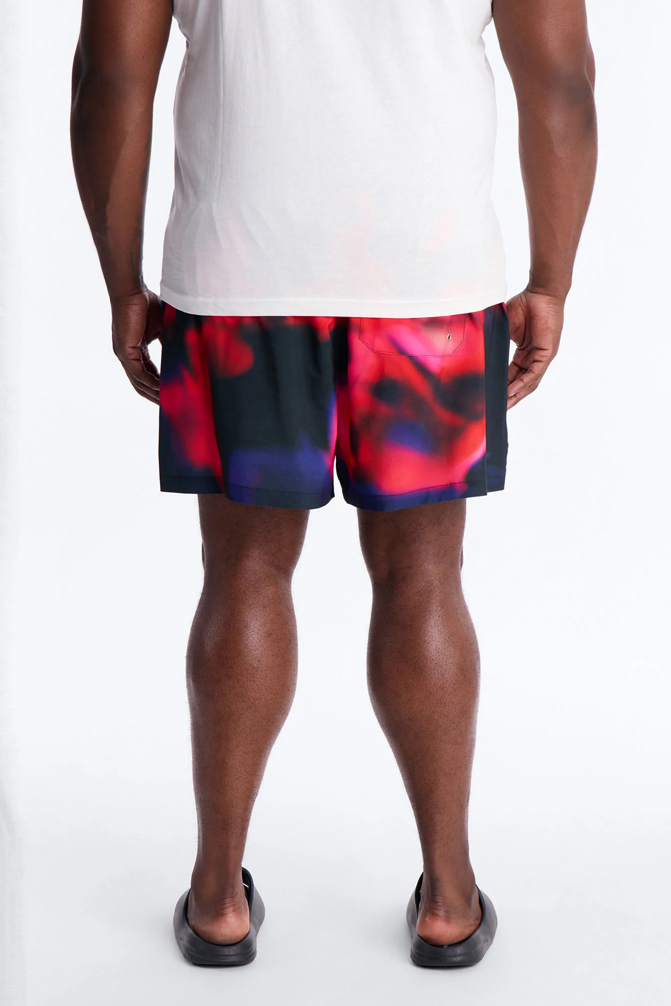 Relaxed Futuristic Abstract Acid Blur Swim Trunk 4″ - Black - Image 8