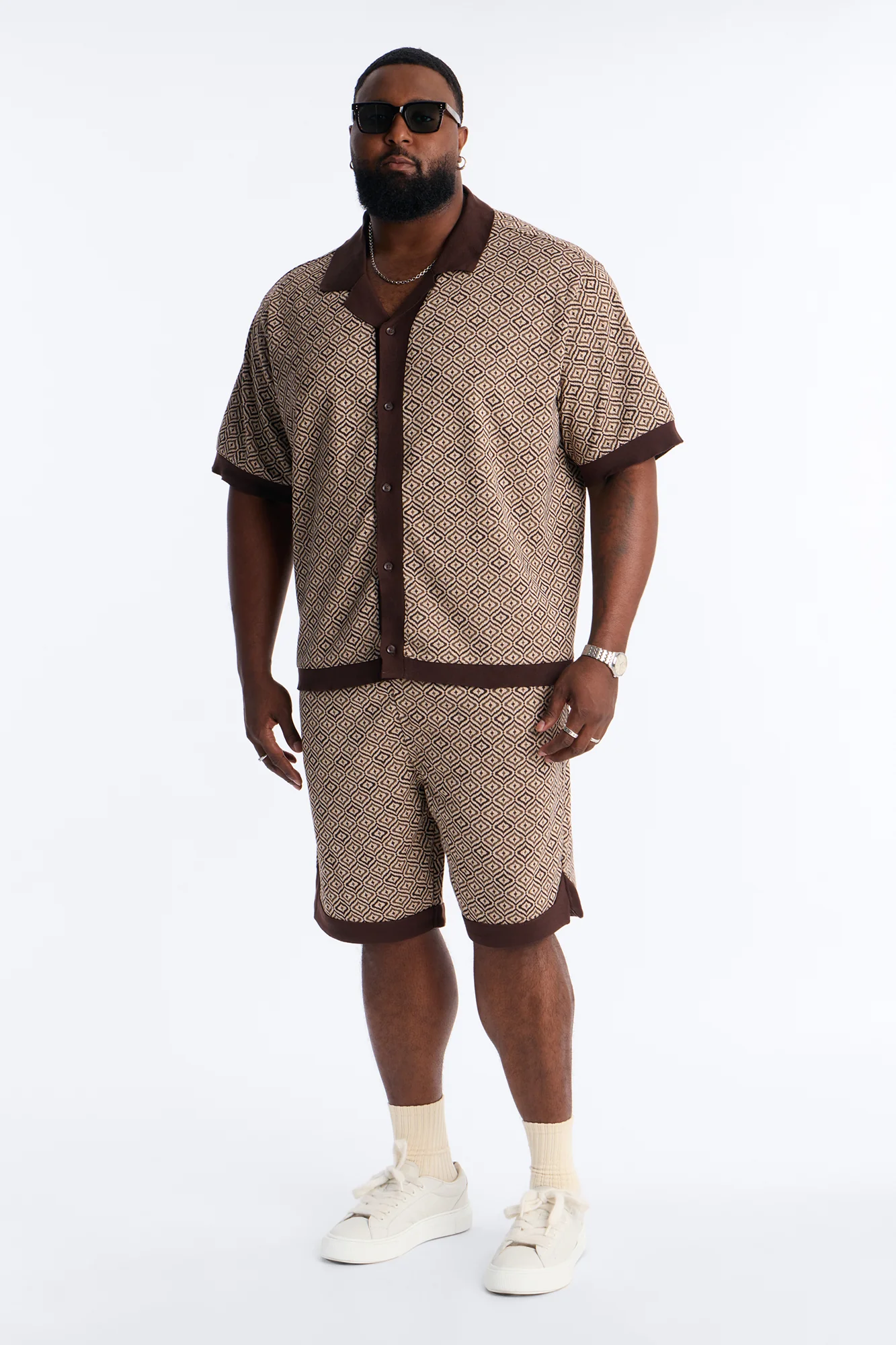 Relaxed Geometric Jewel Jacquard Short - Brown - Image 7