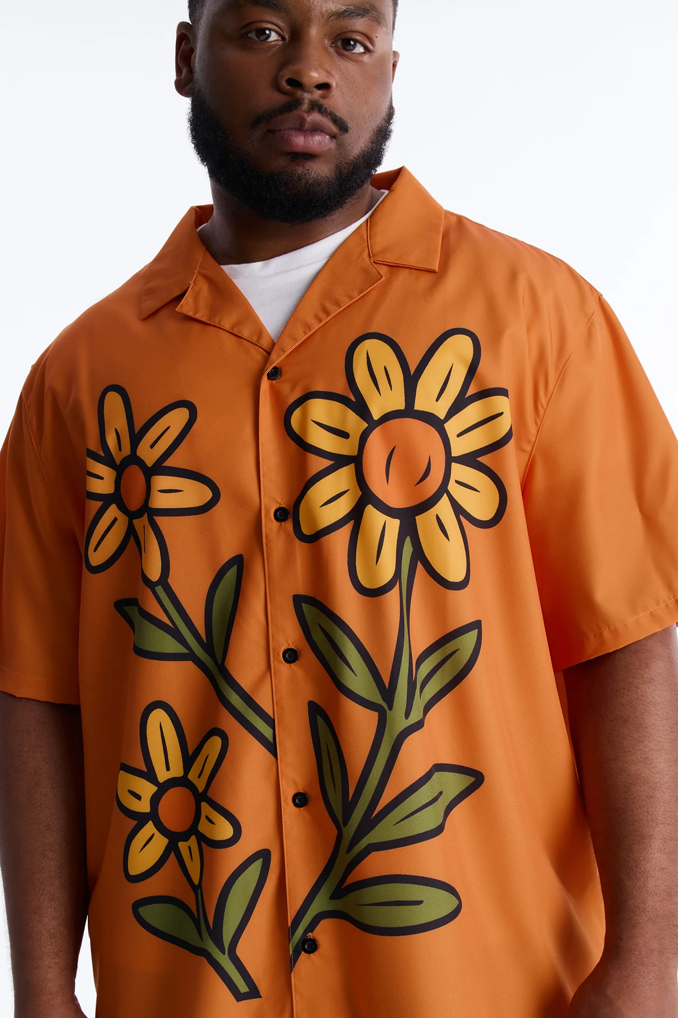Relaxed Golden Sunshine Petals Button Up Shirt - Orange - Image 7