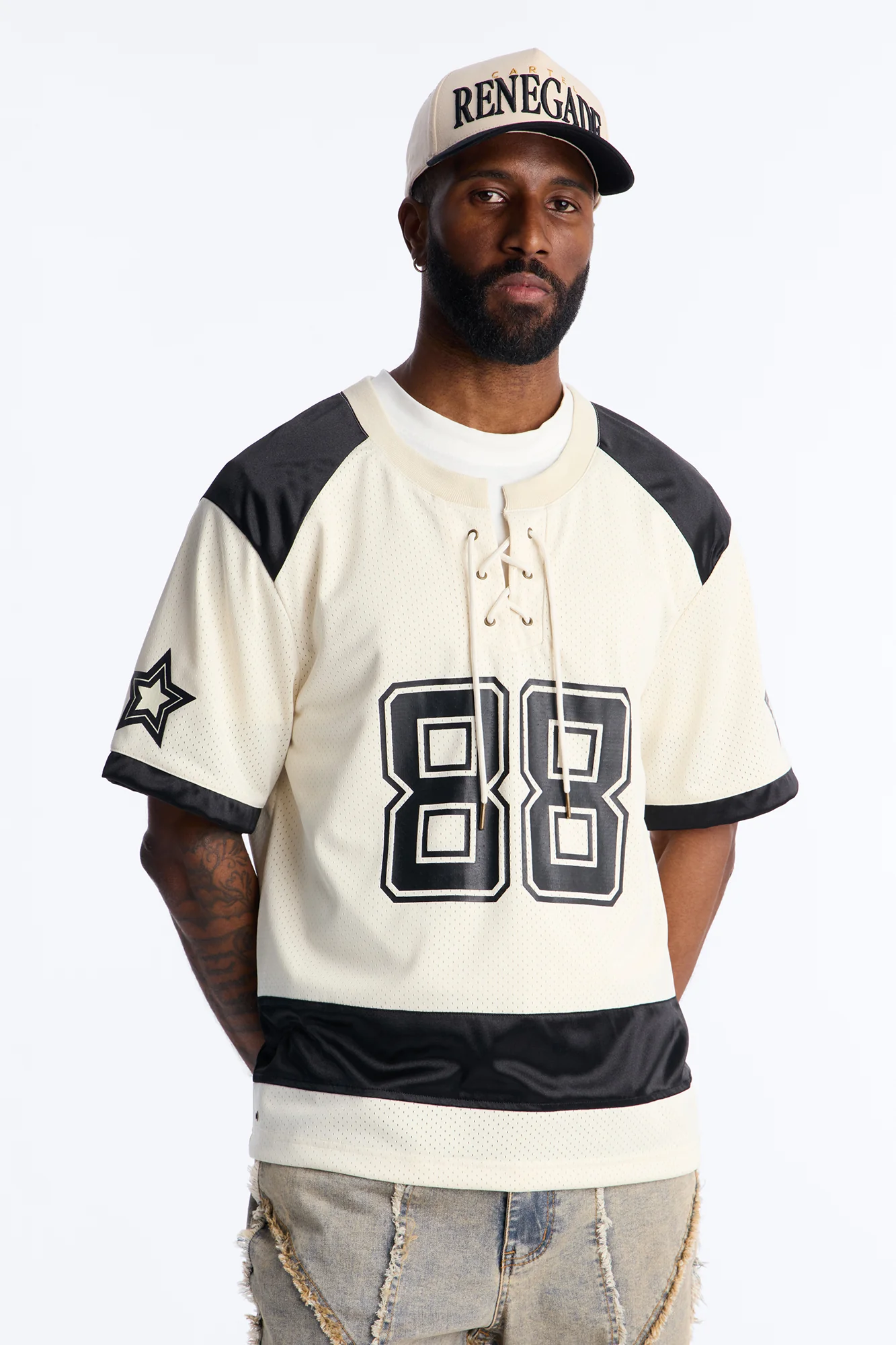 Relaxed Good Times Retro Varsity Jersey - Cream