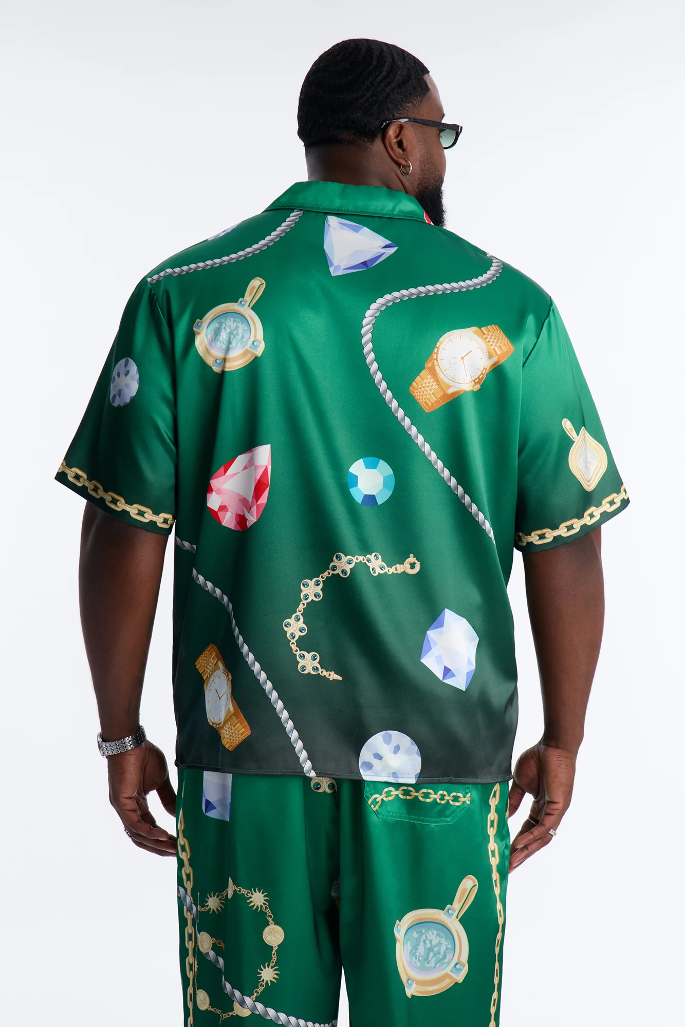 Relaxed Imperial Luxe Jewel Printed Cuban Collar Button Up Shirt - Green/combo - Image 4