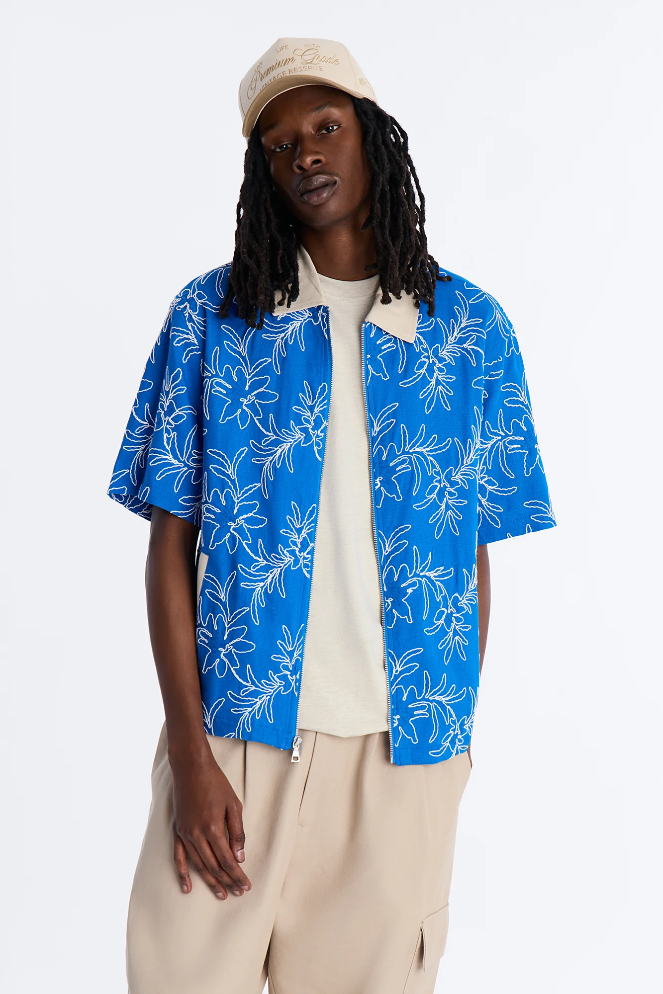 Relaxed Island Riot Embroidered Zip Shirt - Blue - Image 2