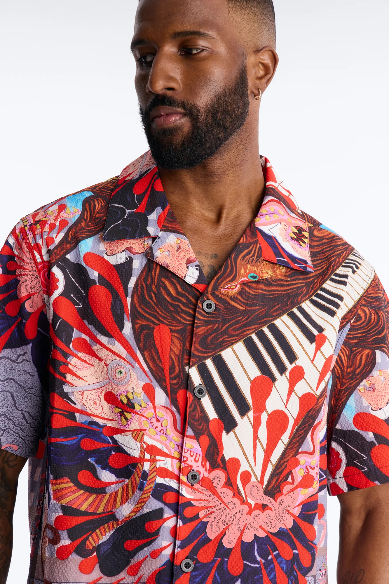 Relaxed Jazz Engine Seersucker Cuban Button Up Shirt - Multi Color - Image 3