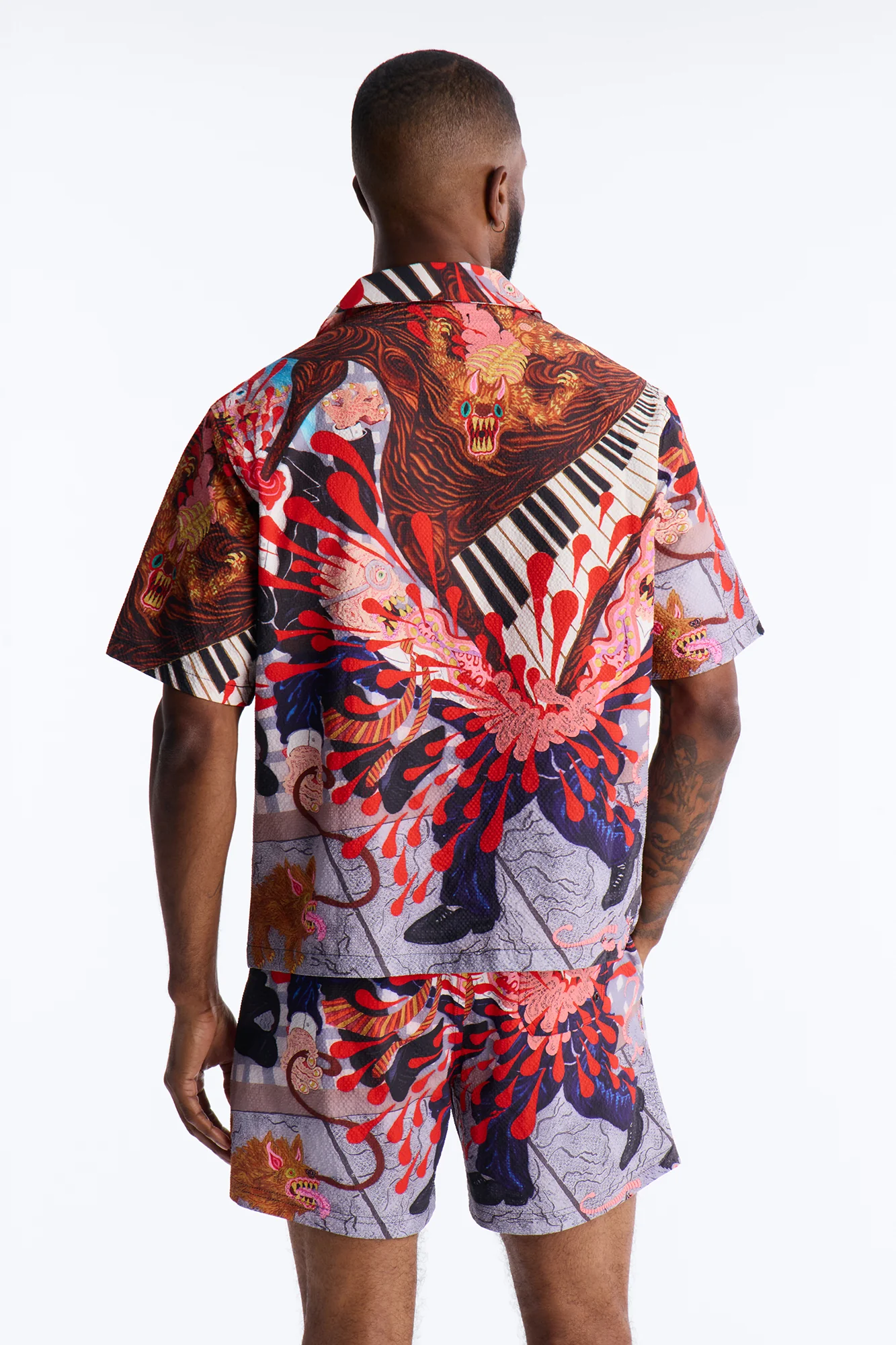 Relaxed Jazz Engine Seersucker Cuban Button Up Shirt - Multi Color - Image 4