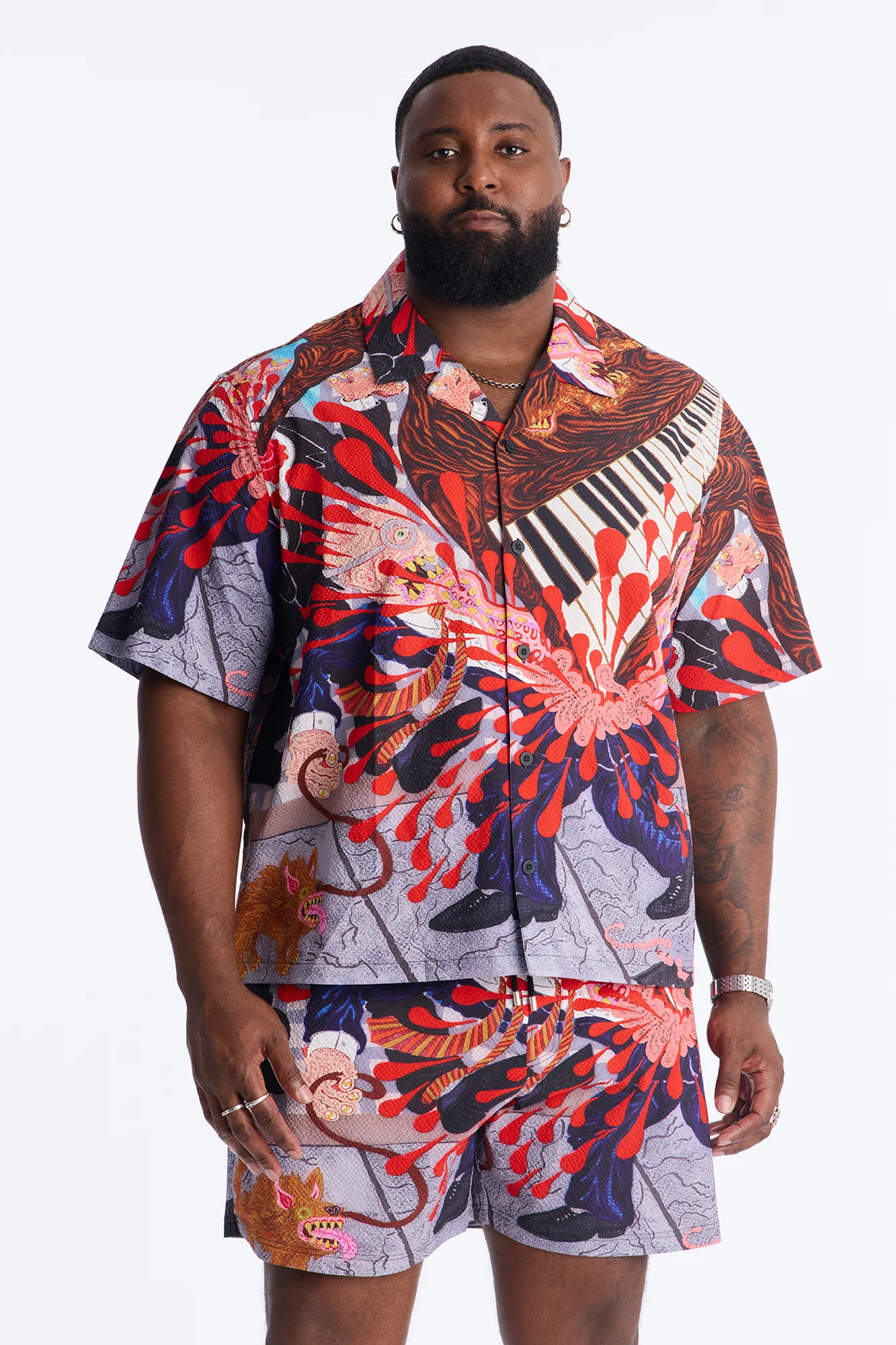 Relaxed Jazz Engine Seersucker Cuban Button Up Shirt - Multi Color - Image 5
