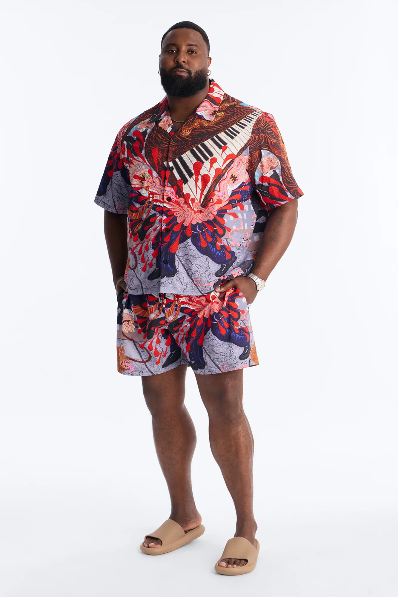 Relaxed Jazz Engine Seersucker Cuban Button Up Shirt - Multi Color - Image 6