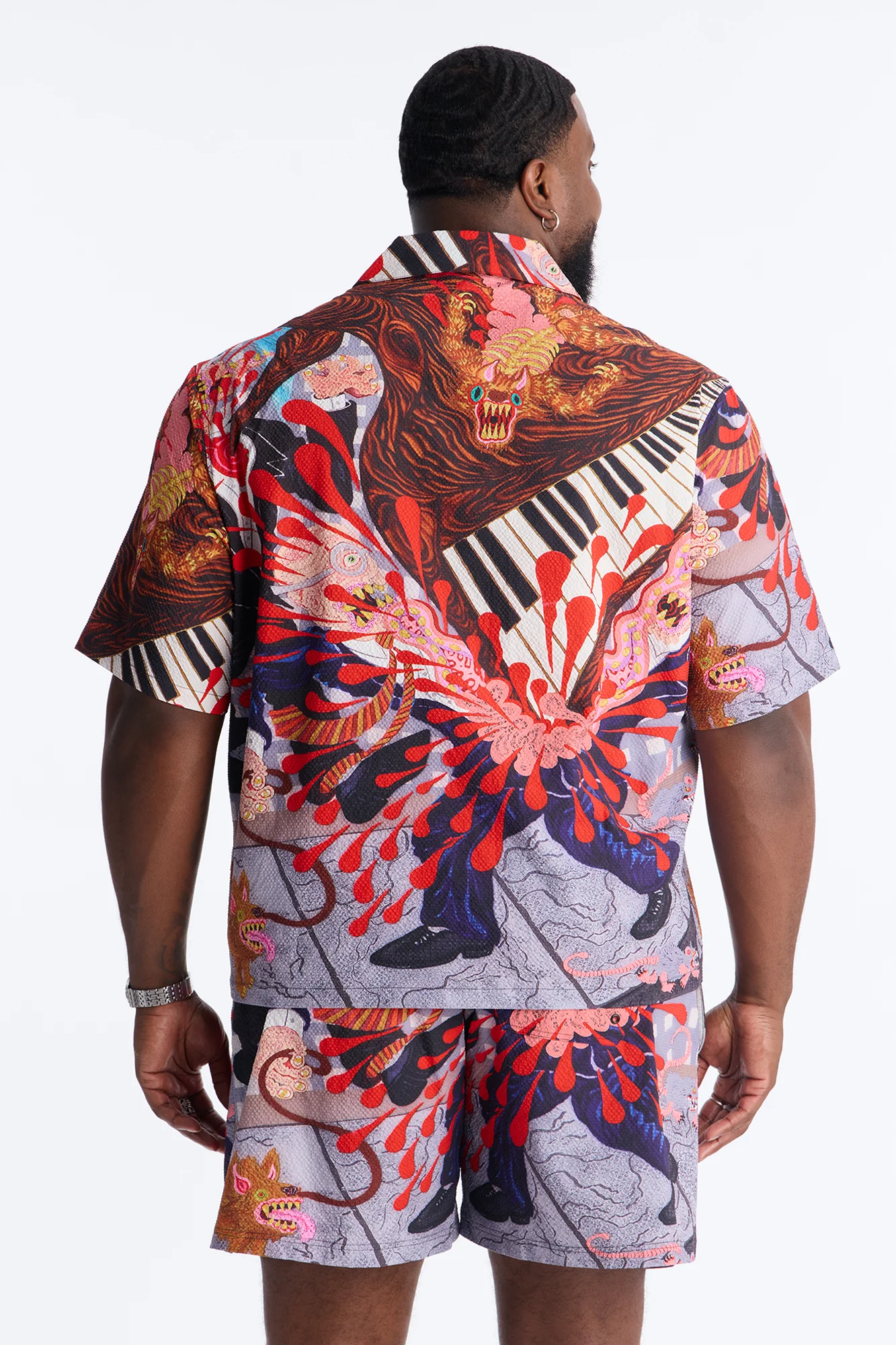 Relaxed Jazz Engine Seersucker Cuban Button Up Shirt - Multi Color - Image 7