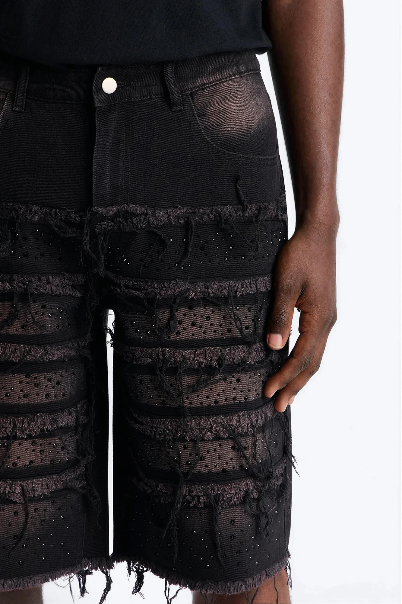 Relaxed Jeweled Havoc Denim Short - Black - Image 3