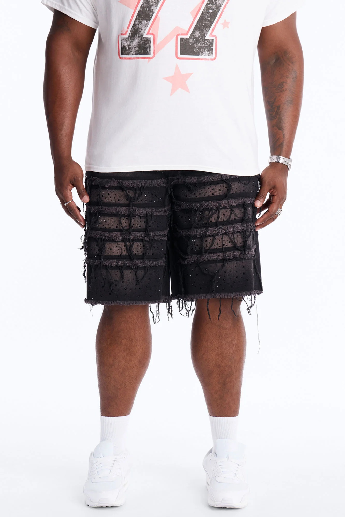 Relaxed Jeweled Havoc Denim Short - Black - Image 5