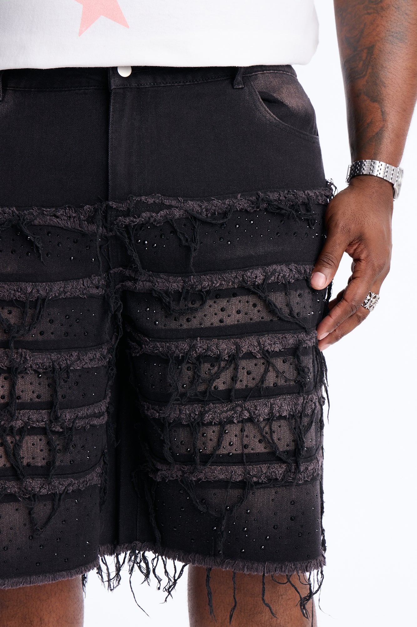 Relaxed Jeweled Havoc Denim Short - Black - Image 7