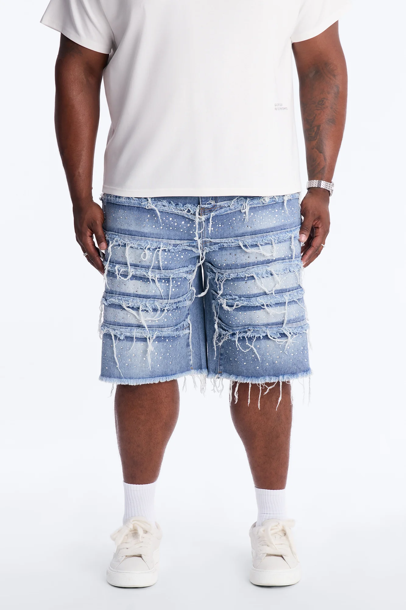 Relaxed Jeweled Havoc Denim Short - Light Wash - Image 6
