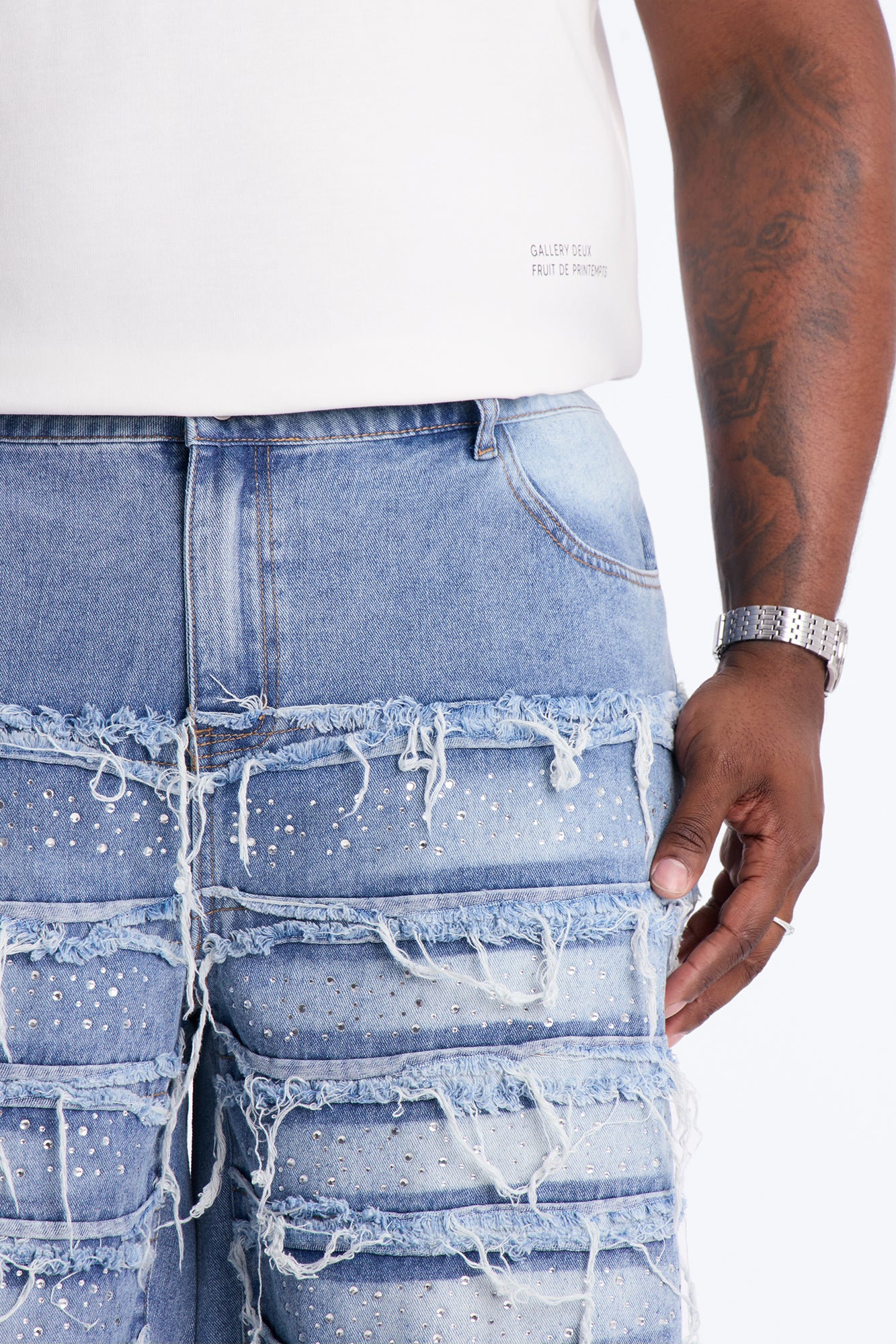 Relaxed Jeweled Havoc Denim Short - Light Wash - Image 8