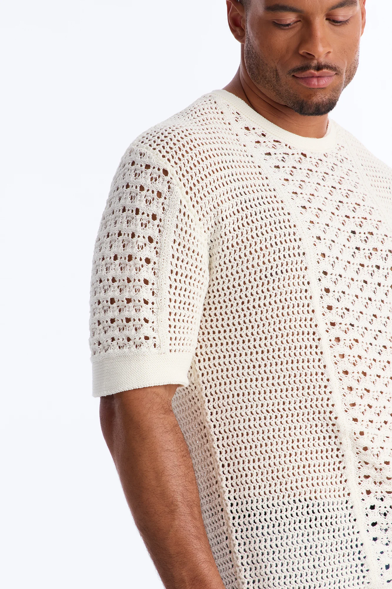 Relaxed Jonathon Crochet Crewneck Tee - Cream - Image 3