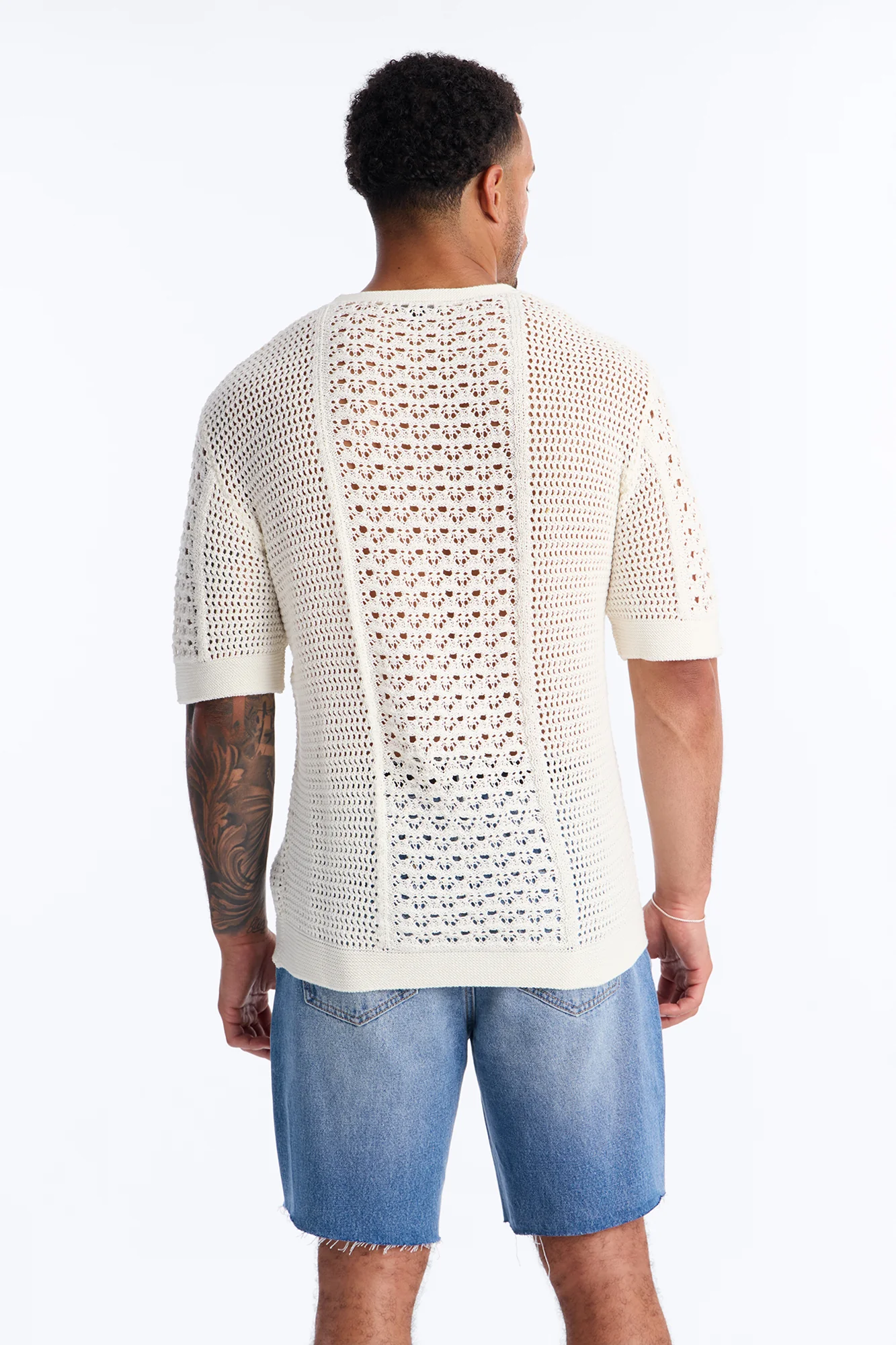 Relaxed Jonathon Crochet Crewneck Tee - Cream - Image 4
