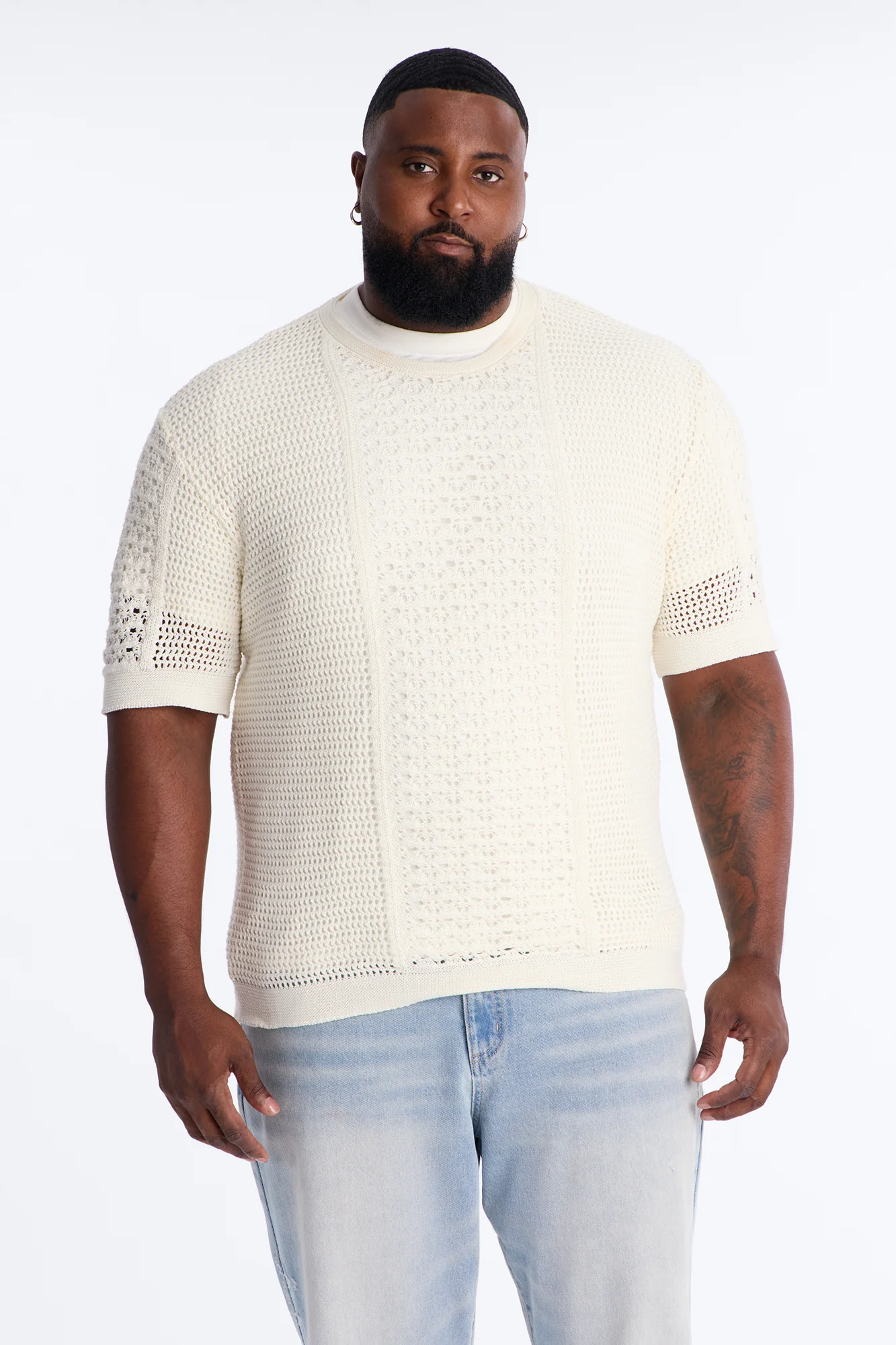 Relaxed Jonathon Crochet Crewneck Tee - Cream - Image 5
