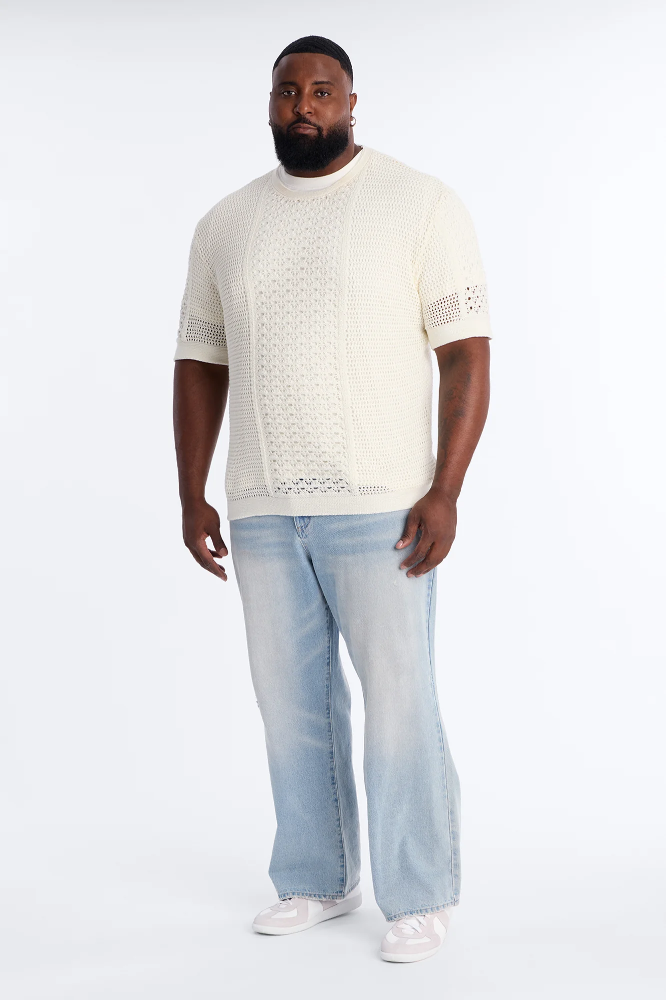 Relaxed Jonathon Crochet Crewneck Tee - Cream - Image 6