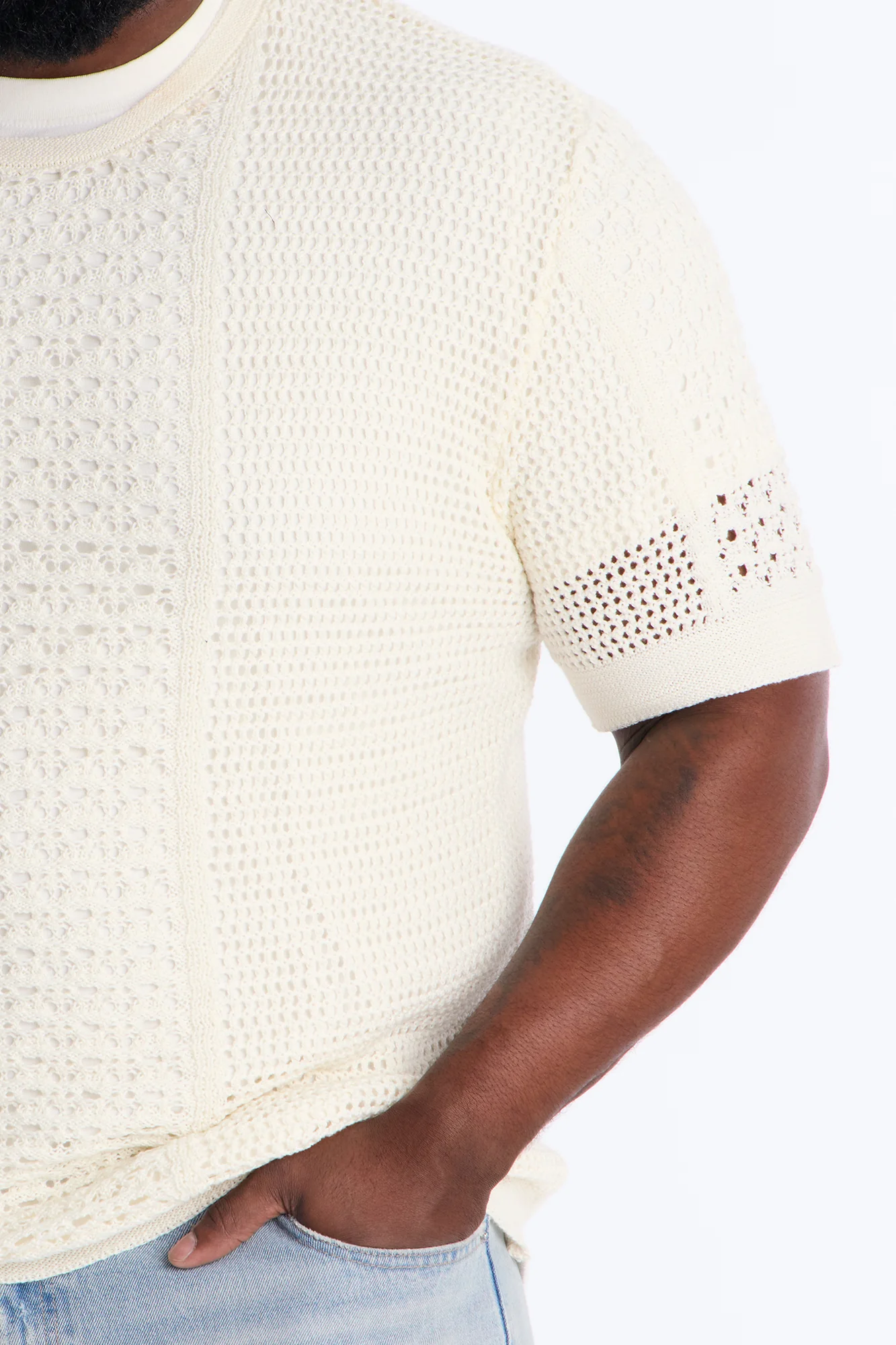 Relaxed Jonathon Crochet Crewneck Tee - Cream - Image 7
