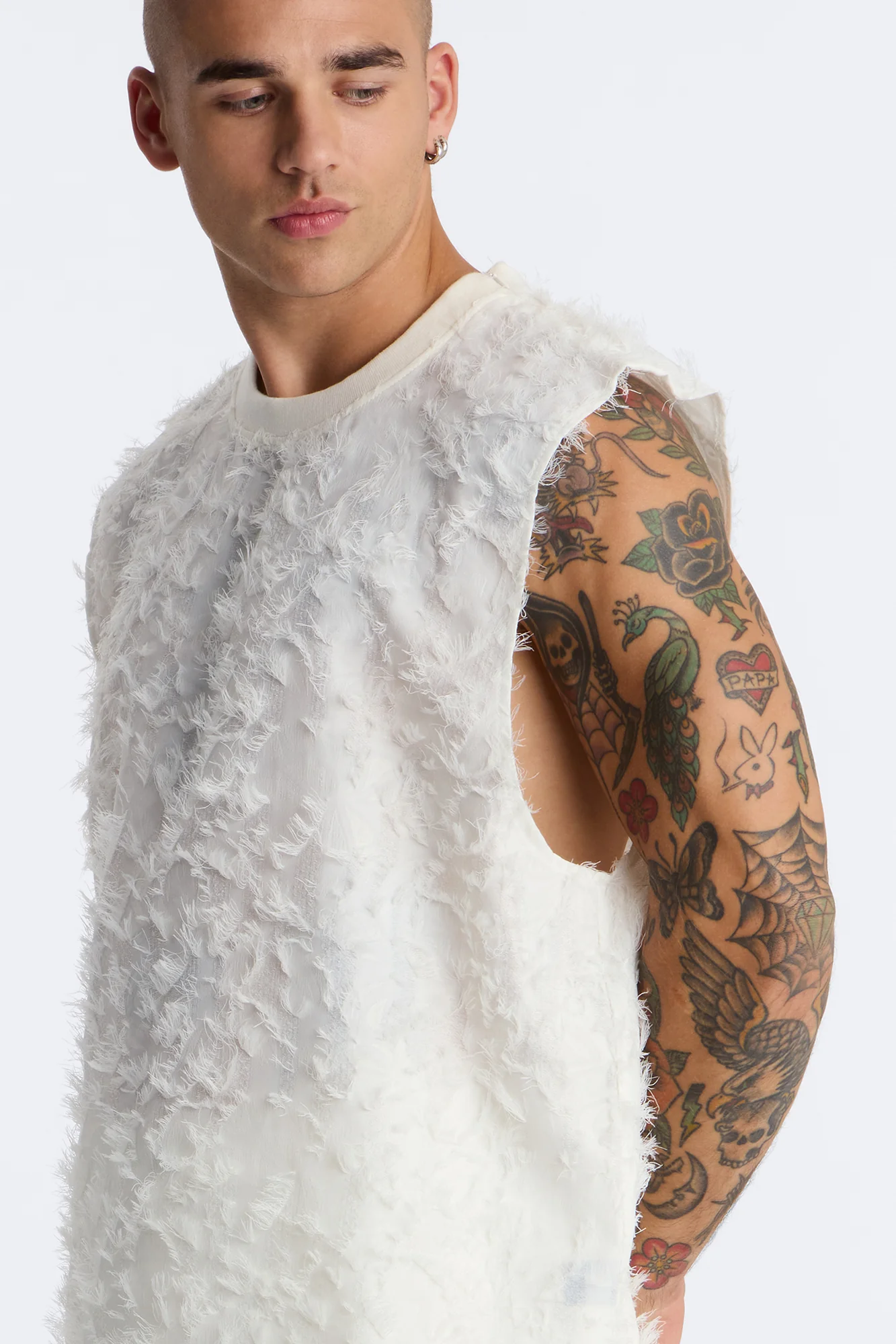 Relaxed Kelpstone Textured Sleeveless Tee - White - Image 3