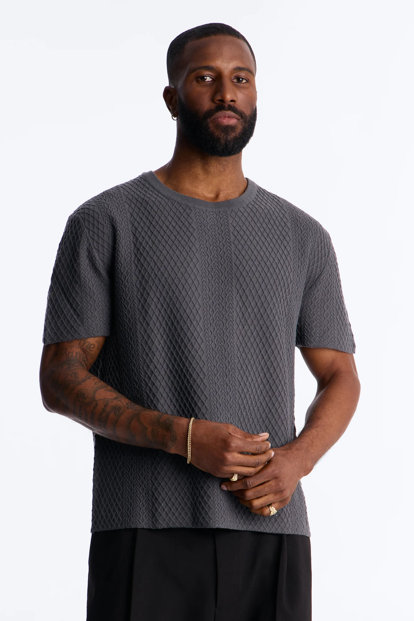 Relaxed Knitted Crewneck Tee - Black