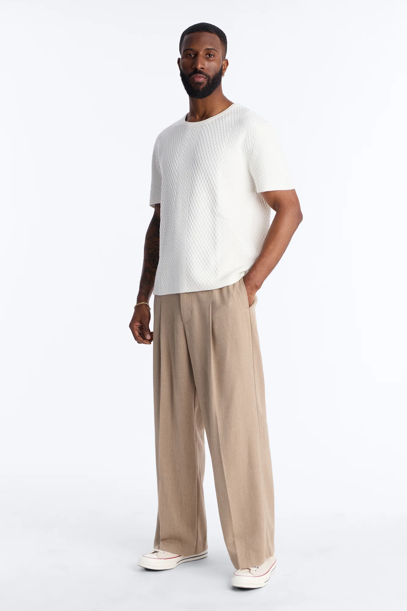 Relaxed Knitted Crewneck Tee - Cream - Image 2