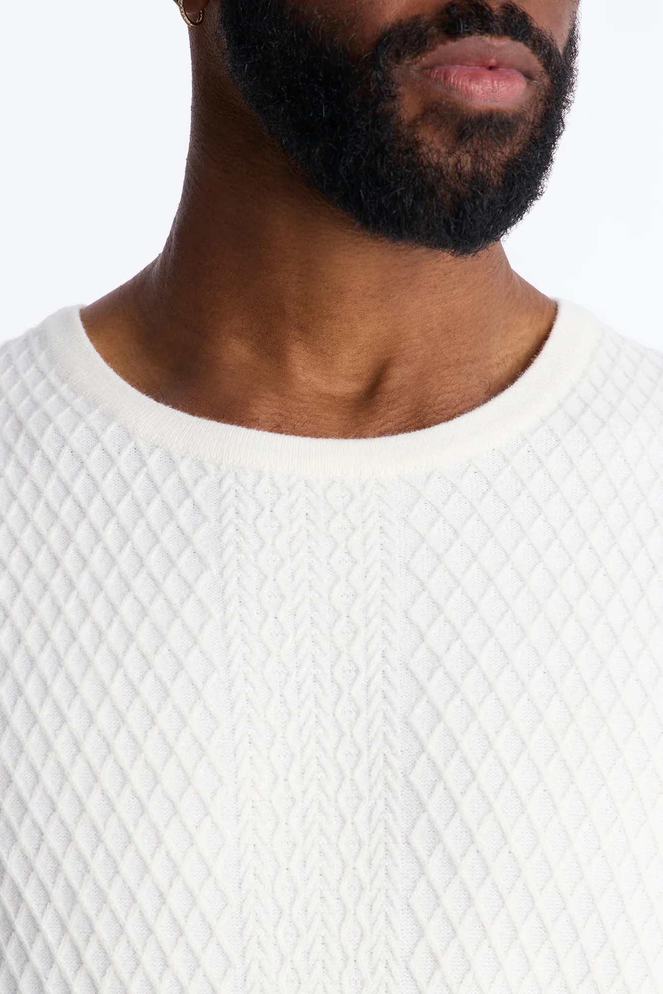 Relaxed Knitted Crewneck Tee - Cream - Image 3