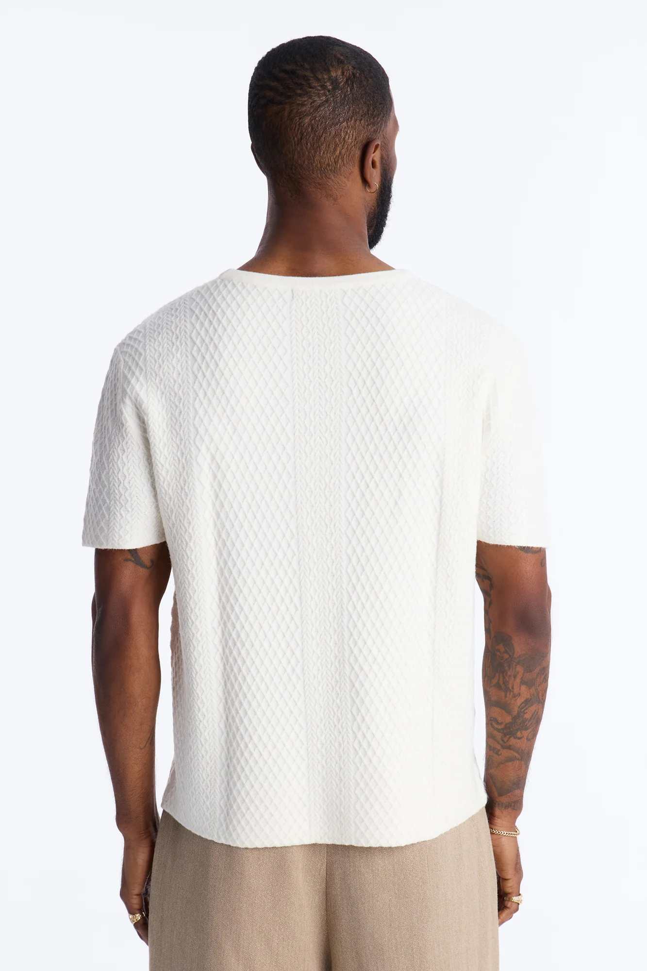 Relaxed Knitted Crewneck Tee - Cream - Image 4