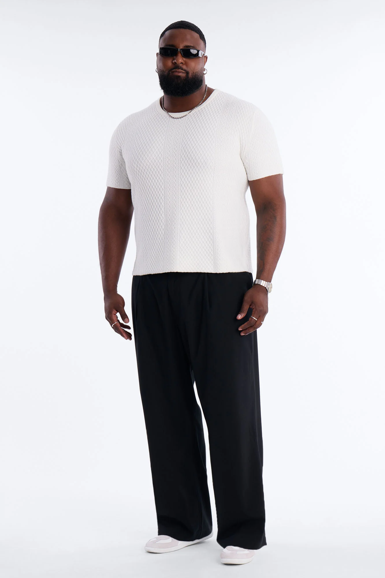 Relaxed Knitted Crewneck Tee - Cream - Image 6