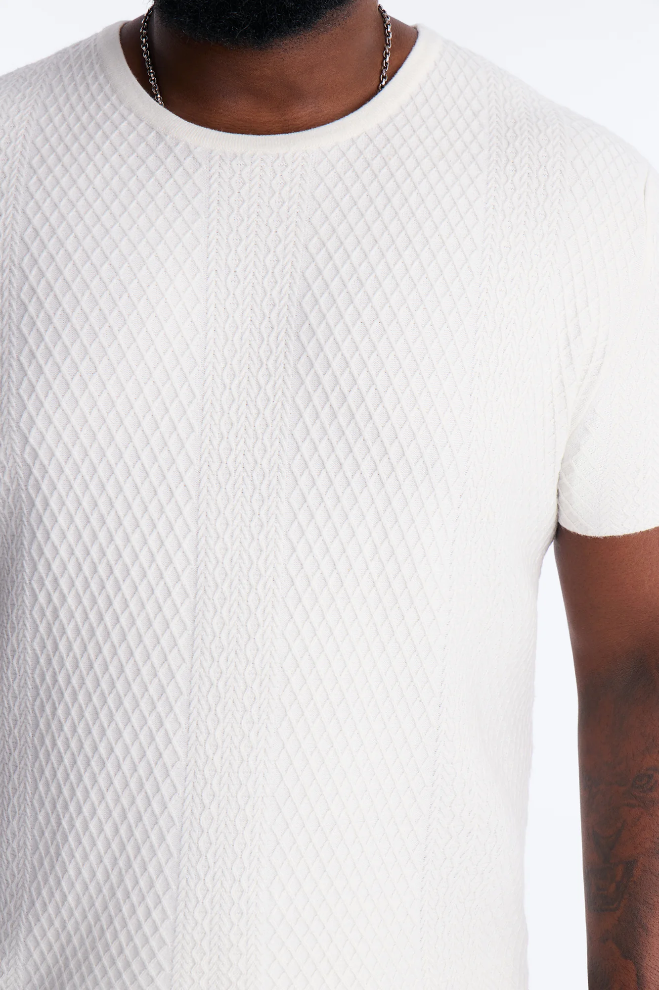 Relaxed Knitted Crewneck Tee - Cream - Image 7