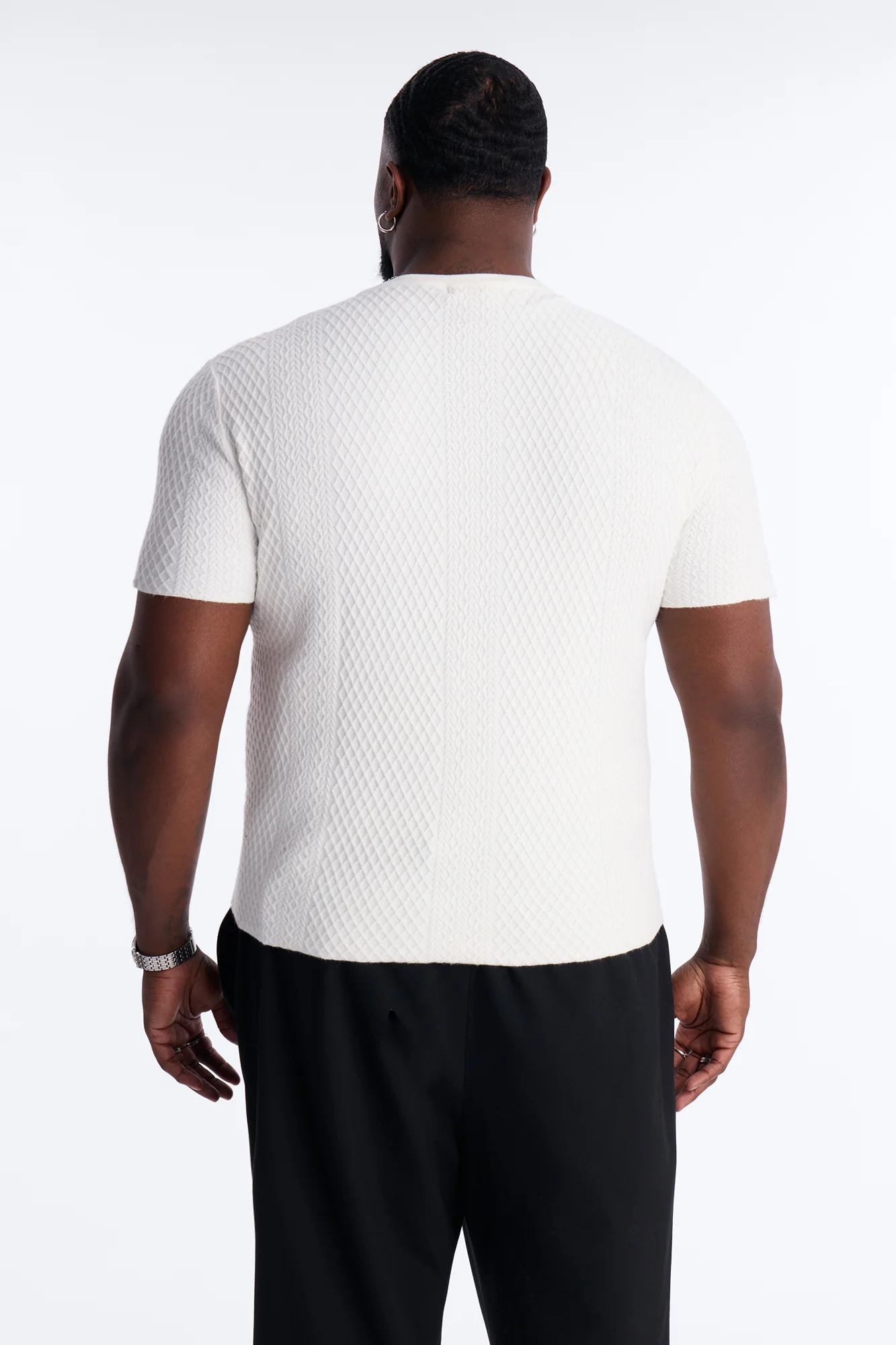 Relaxed Knitted Crewneck Tee - Cream - Image 8