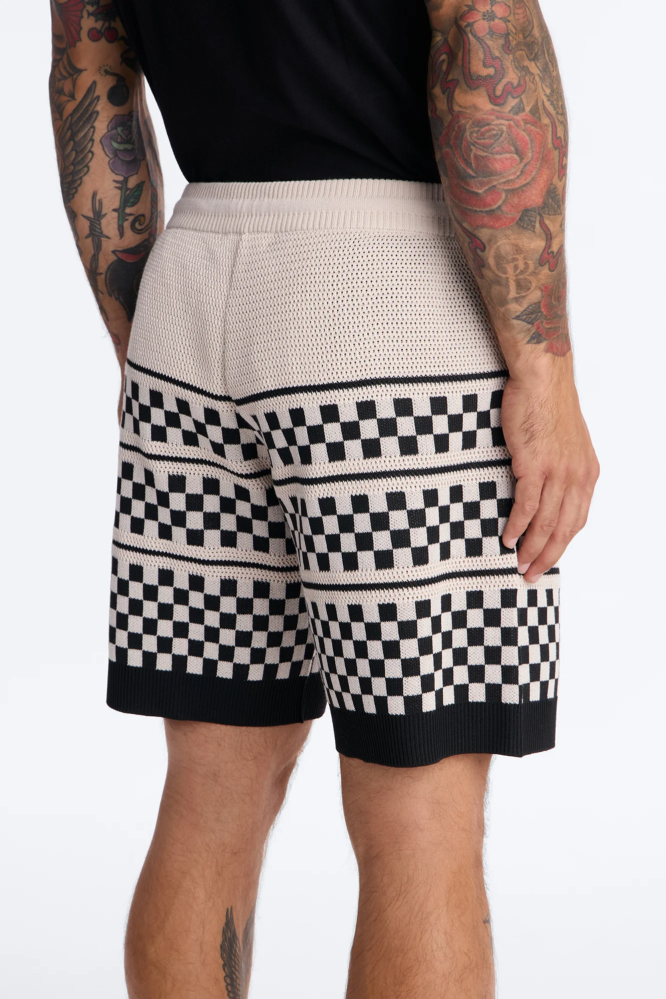 Relaxed Knitted Pawn Checker Short - Black/combo - Image 4