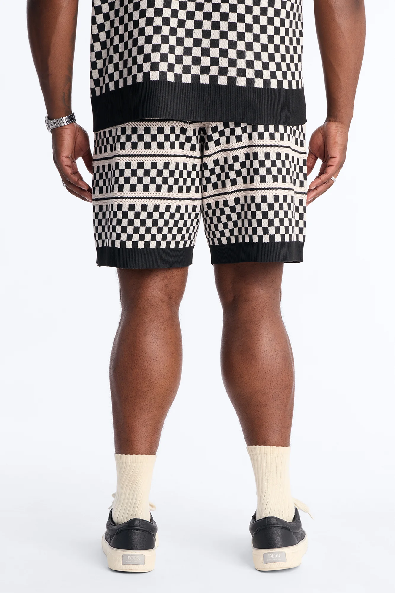 Relaxed Knitted Pawn Checker Short - Black/combo - Image 8