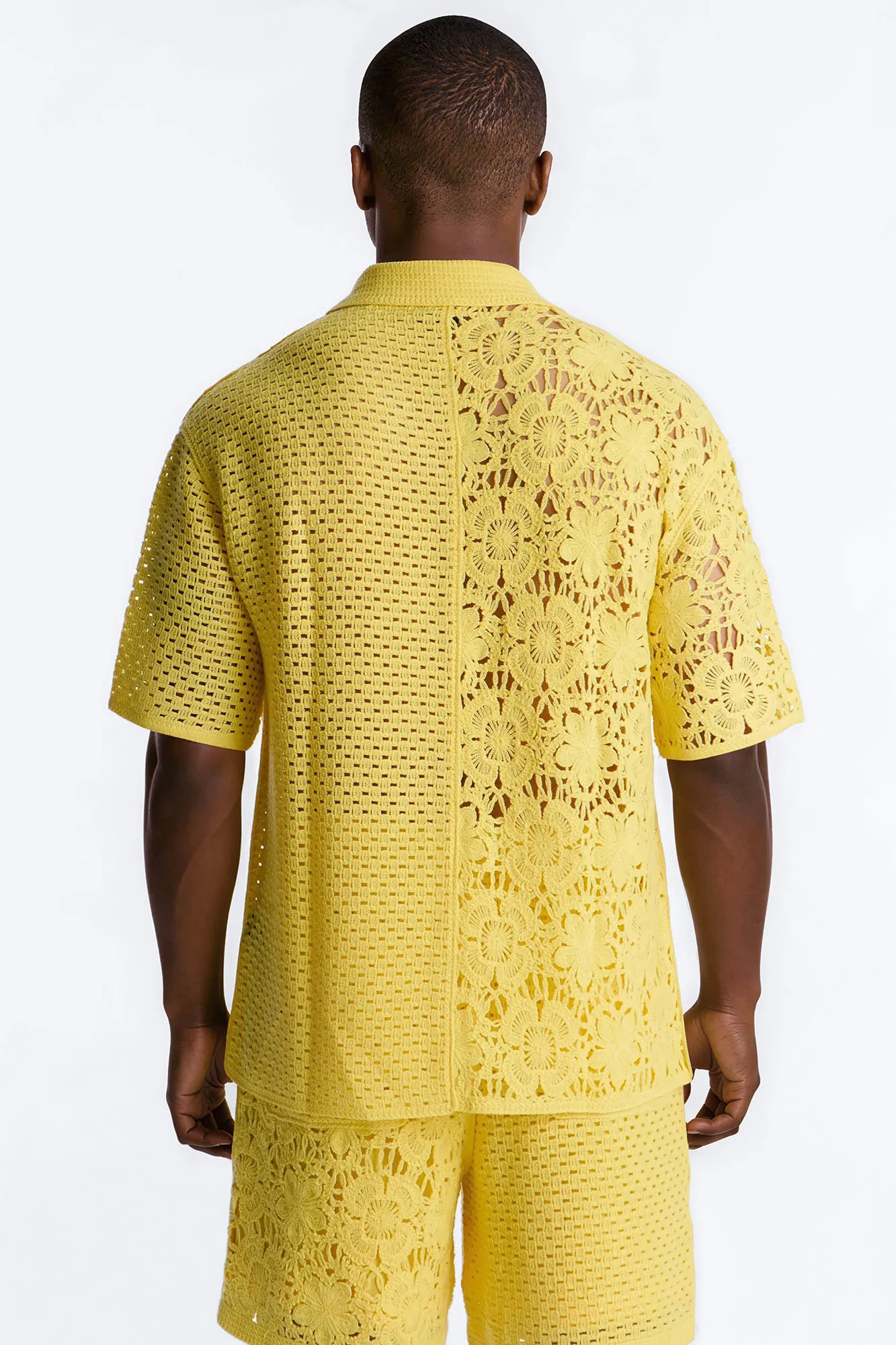 Relaxed Kyros Crochet Button Up Shirt - Yellow - Image 3